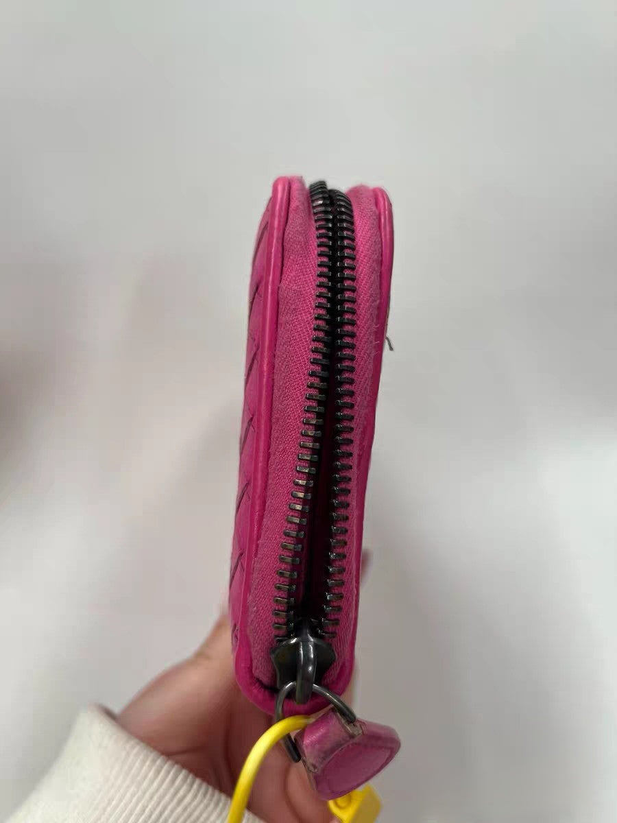 Bottega Veneta Intrecciato Hot Pink Leather Zip Around Wallet