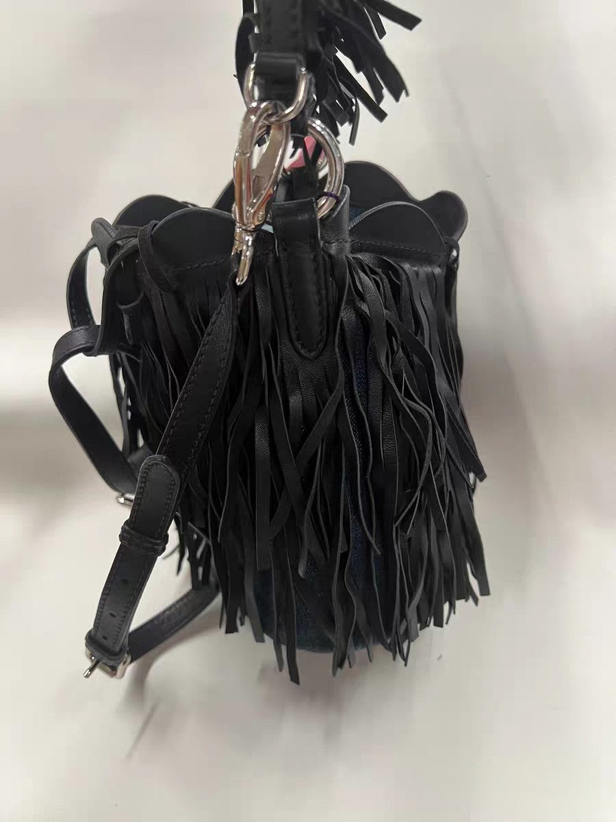 Miu Miu Fringed Denim Bucket Bag