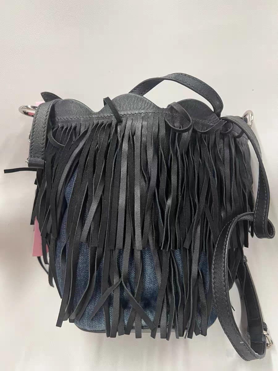 Miu Miu Fringed Denim Bucket Bag