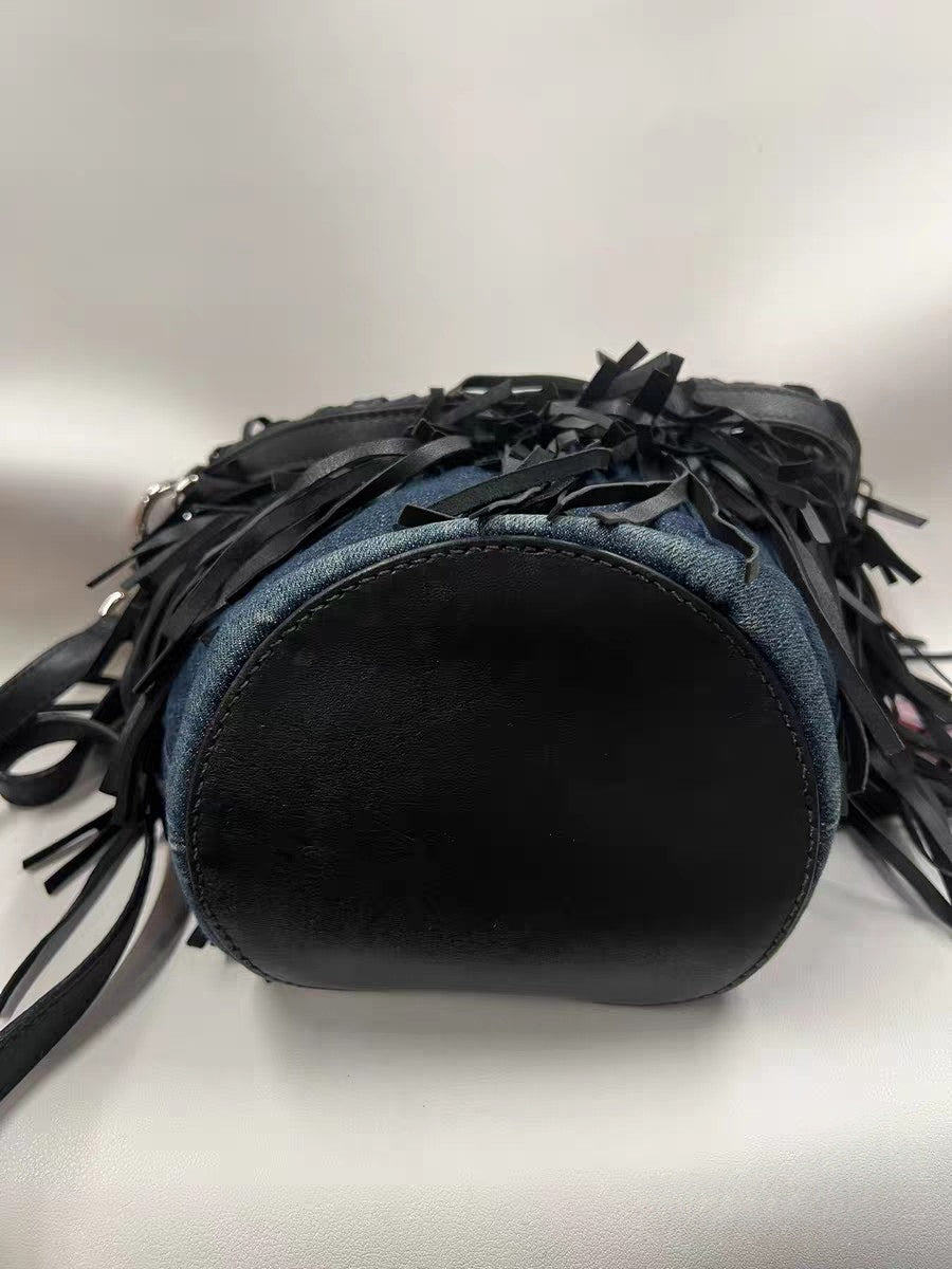 Miu Miu Fringed Denim Bucket Bag