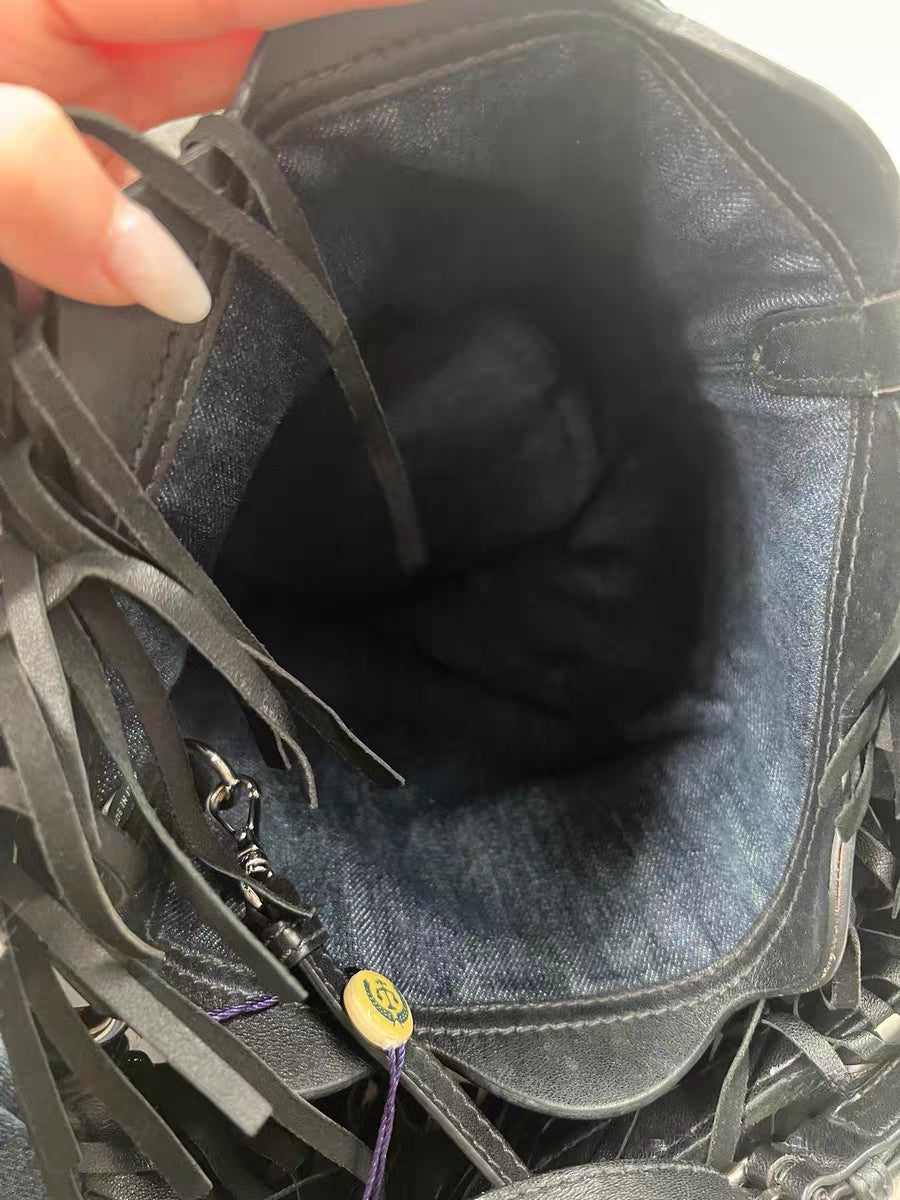 Miu Miu Fringed Denim Bucket Bag