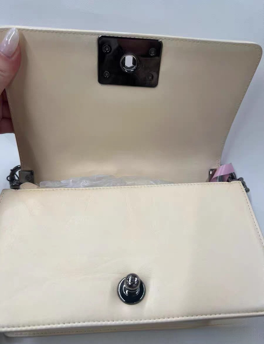 Chanel Boy Small Chevron Beige Leather Shoulder Bag