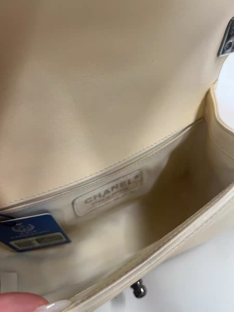 Chanel Boy Small Chevron Beige Leather Shoulder Bag