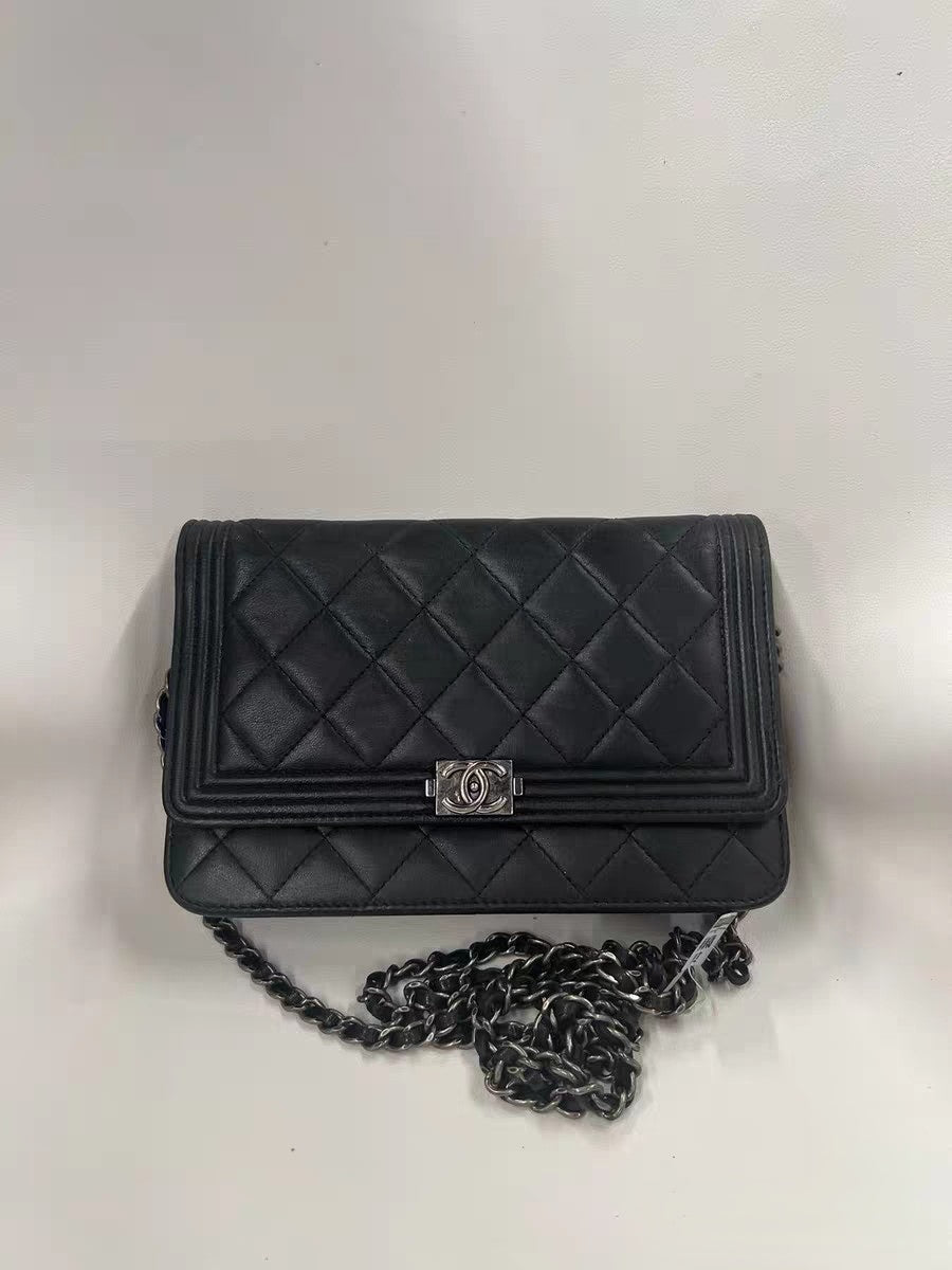 Chanel Boy Wallet on Chain (WOC) Black Quilted Lambskin Bag