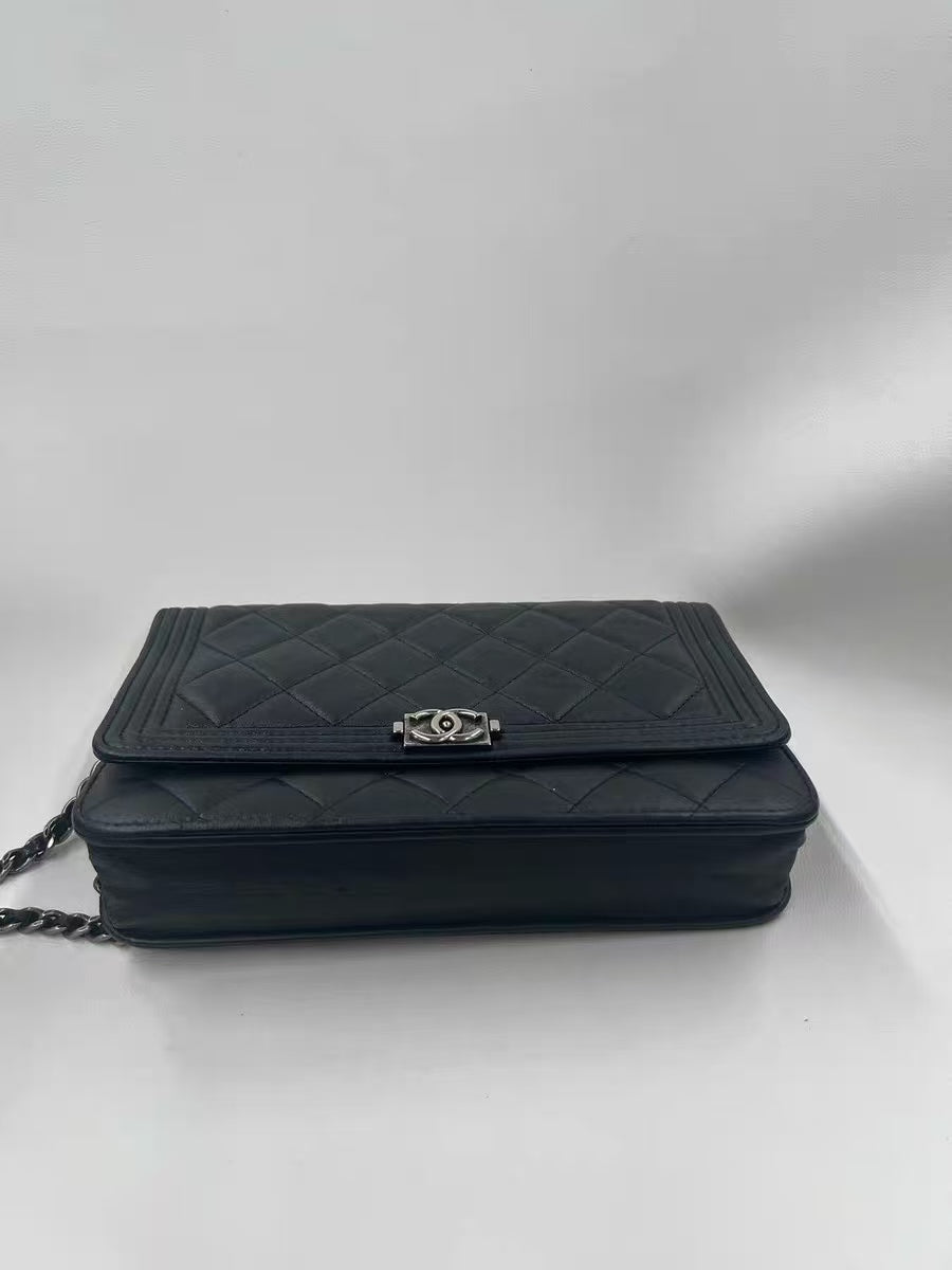 Chanel Boy Wallet on Chain (WOC) Black Quilted Lambskin Bag