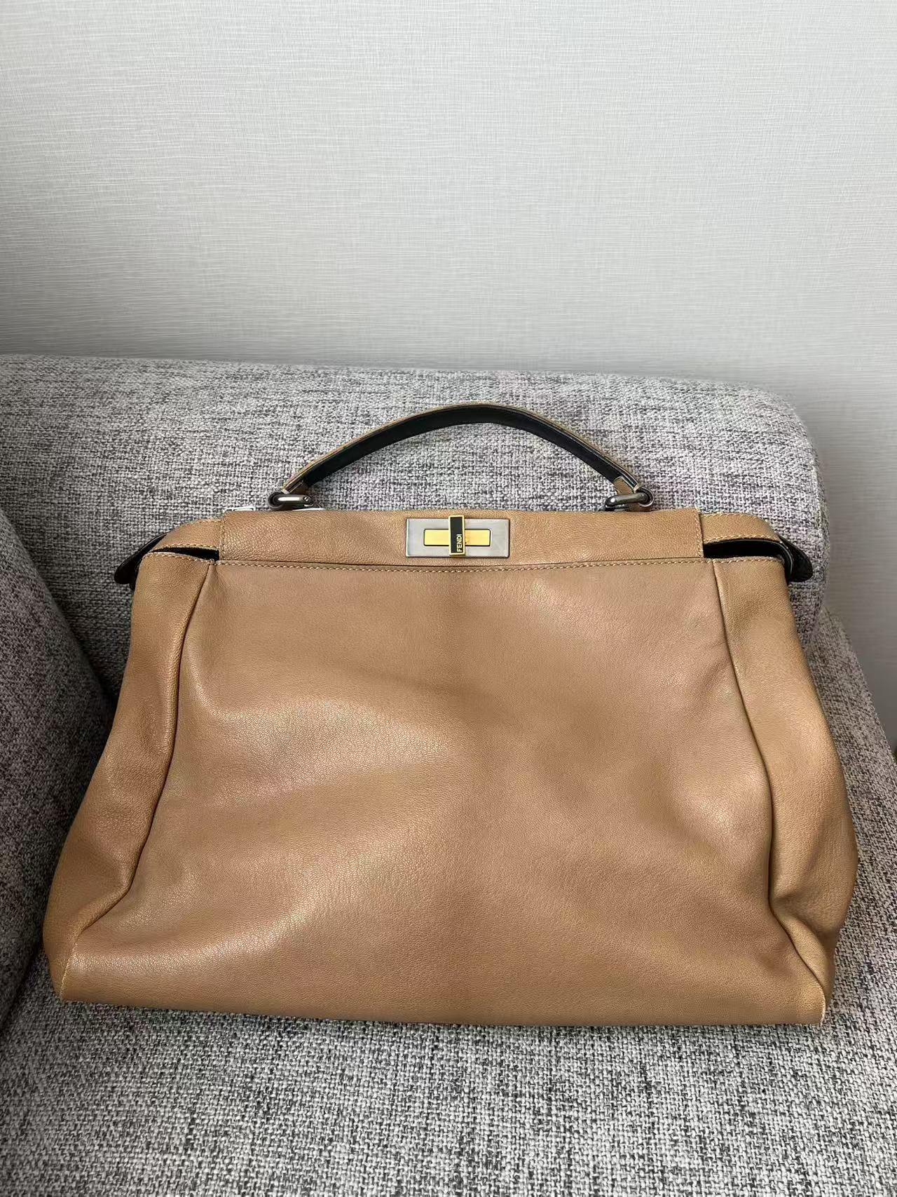 Fendi Peekaboo Medium Tan Calfskin Leather Bag
