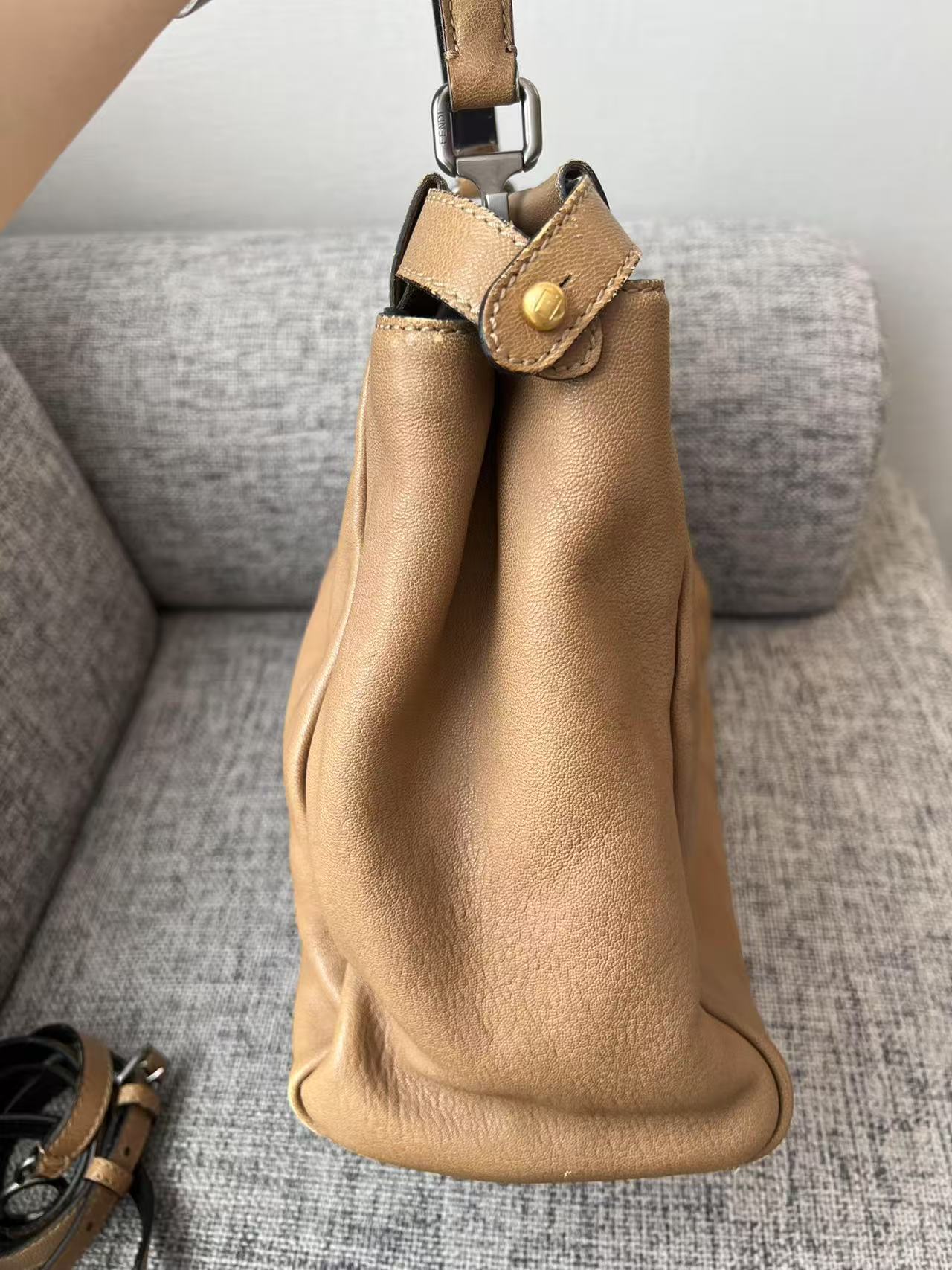 Fendi Peekaboo Medium Tan Calfskin Leather Bag