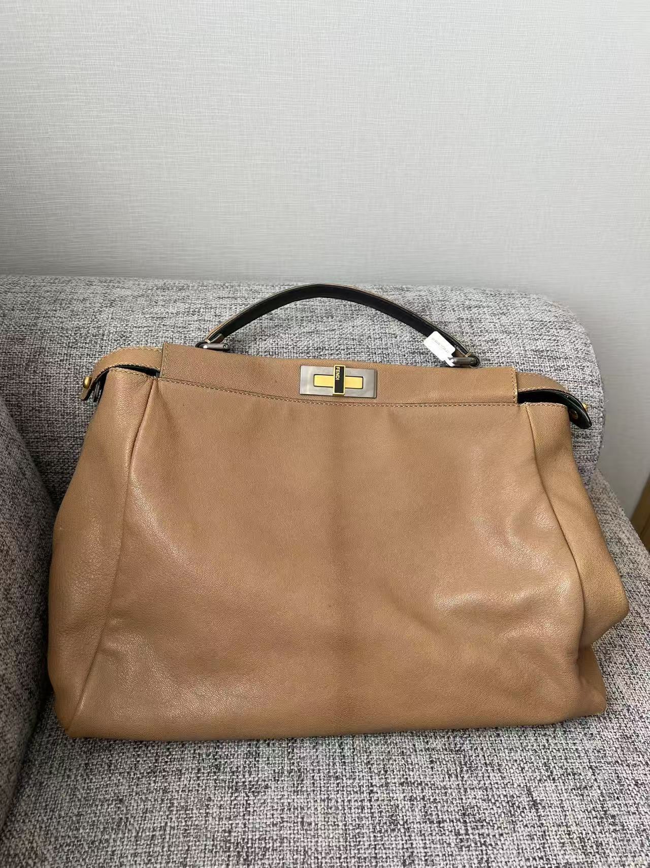Fendi Peekaboo Medium Tan Calfskin Leather Bag