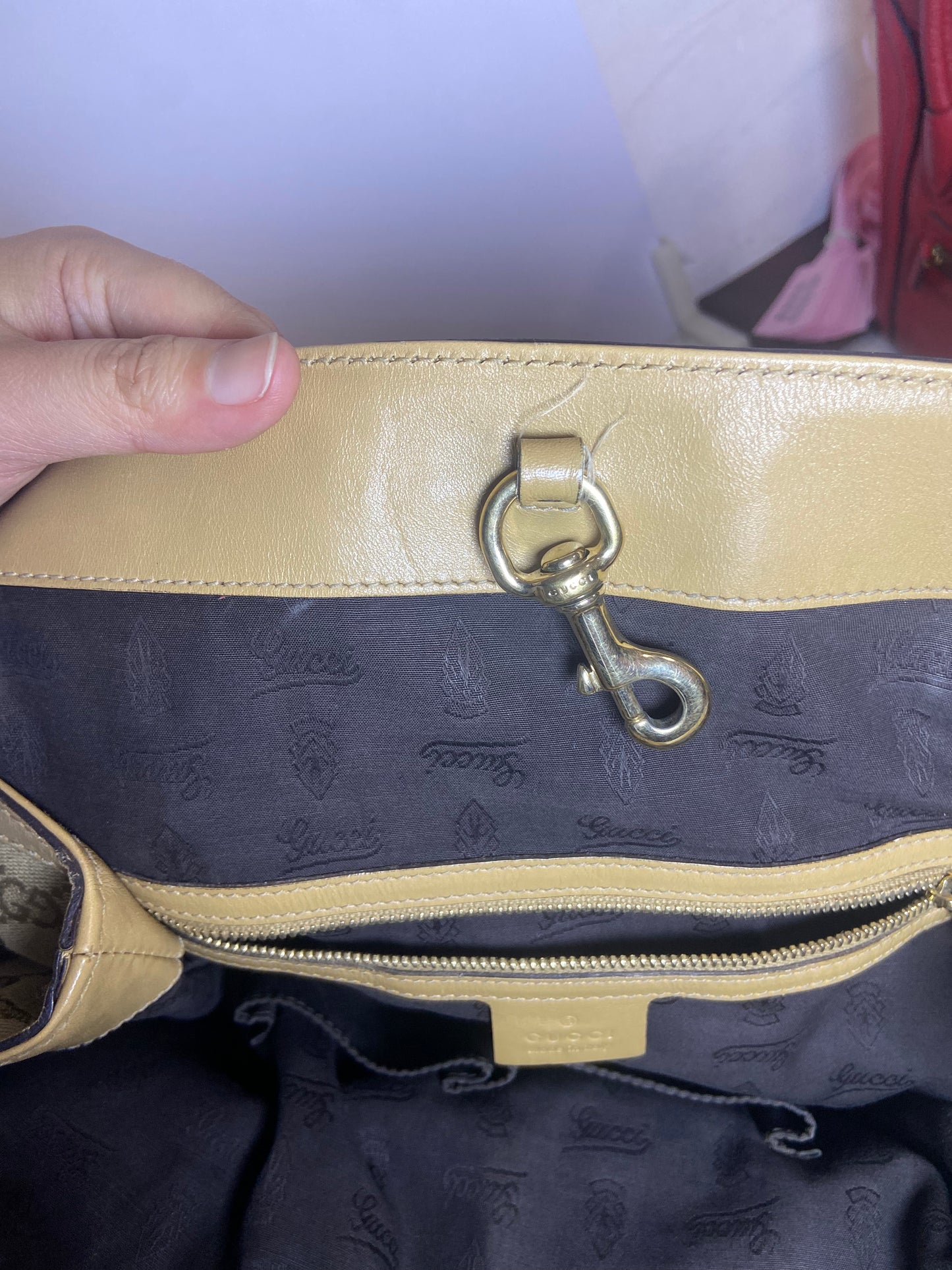 Gucci Ophidia Beige GG Canvas Cloth Shopping Tote Bag