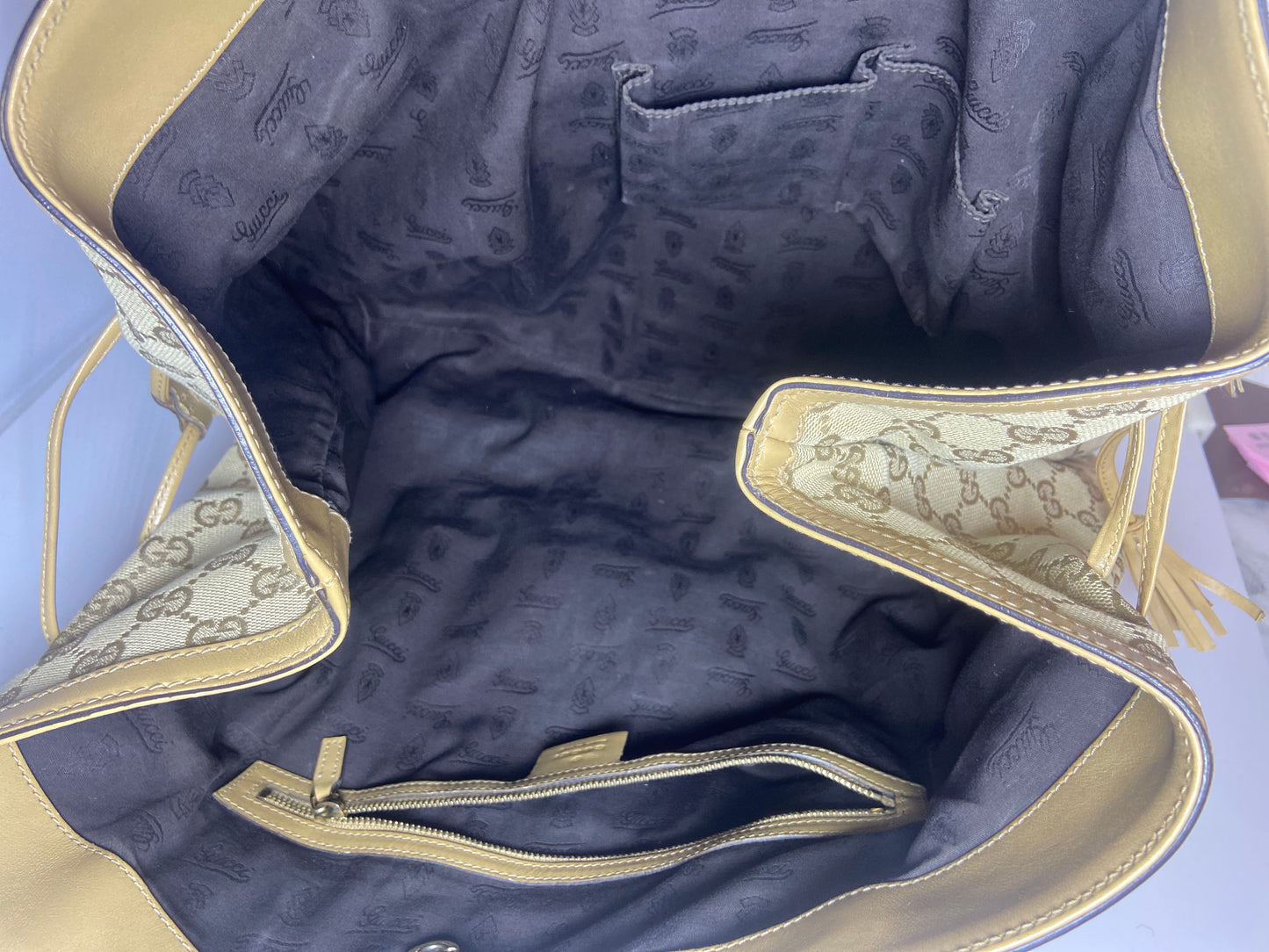 Gucci Ophidia Beige GG Canvas Cloth Shopping Tote Bag