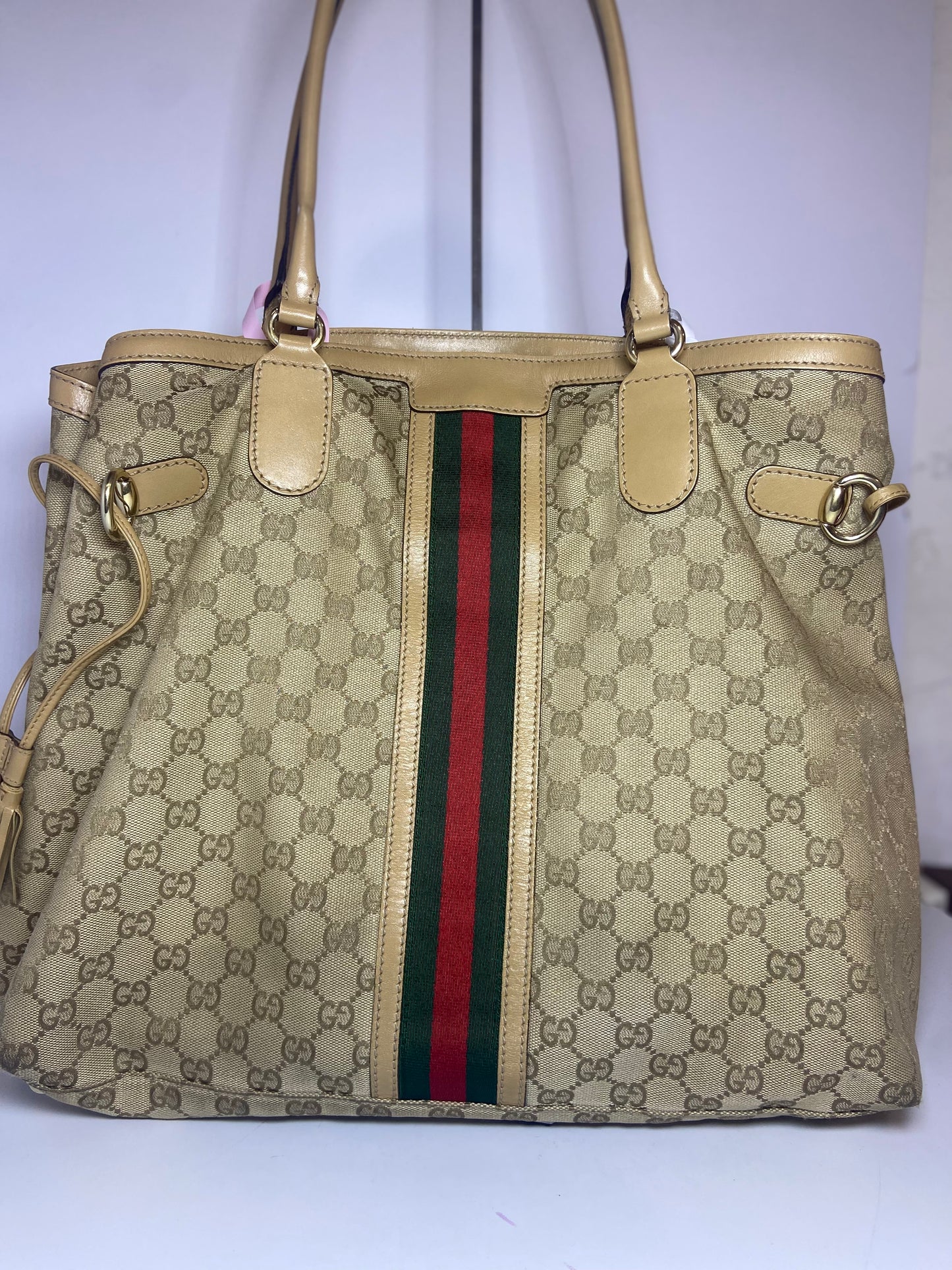 Gucci Ophidia Beige GG Canvas Cloth Shopping Tote Bag