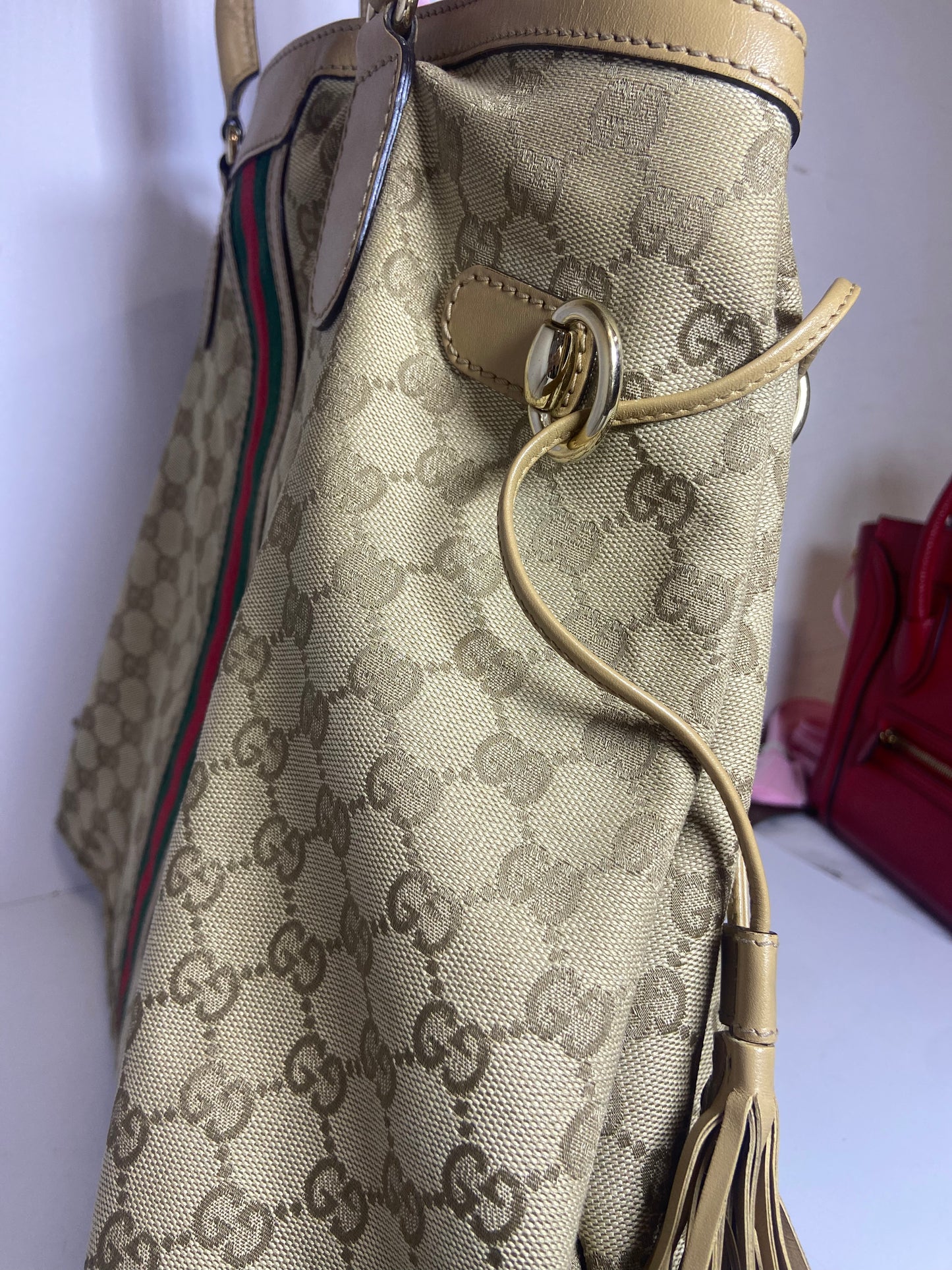 Gucci Ophidia Beige GG Canvas Cloth Shopping Tote Bag