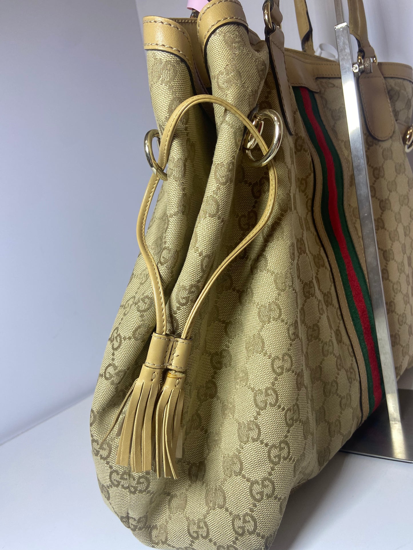 Gucci Ophidia Beige GG Canvas Cloth Shopping Tote Bag