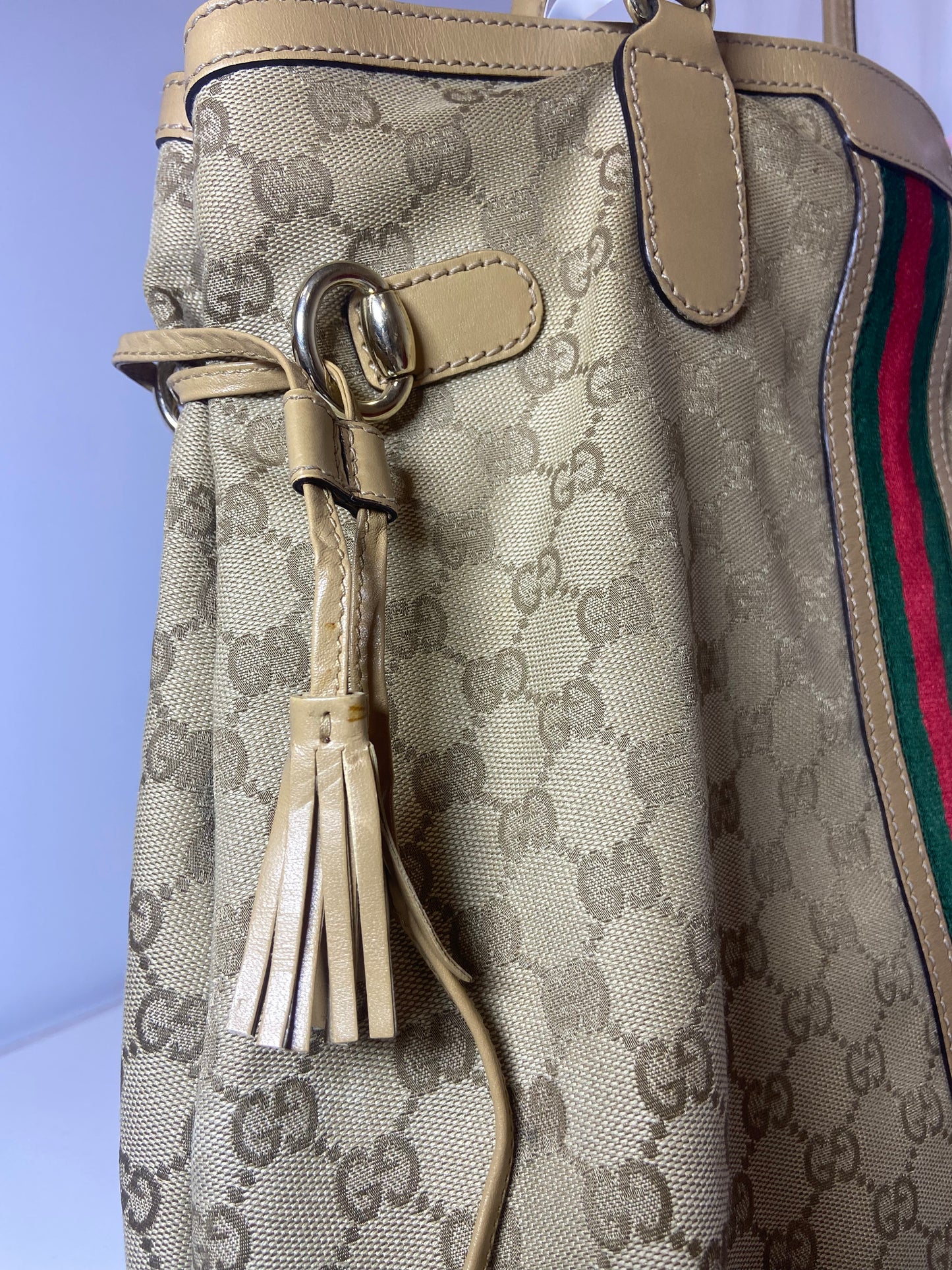Gucci Ophidia Beige GG Canvas Cloth Shopping Tote Bag