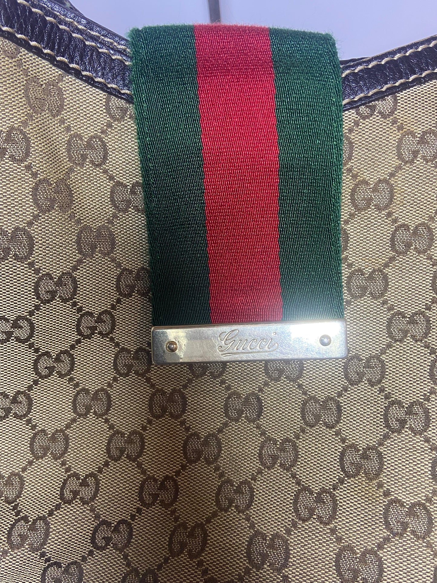 Gucci GG Monogram Canvas Web Stripe Hobo Bag