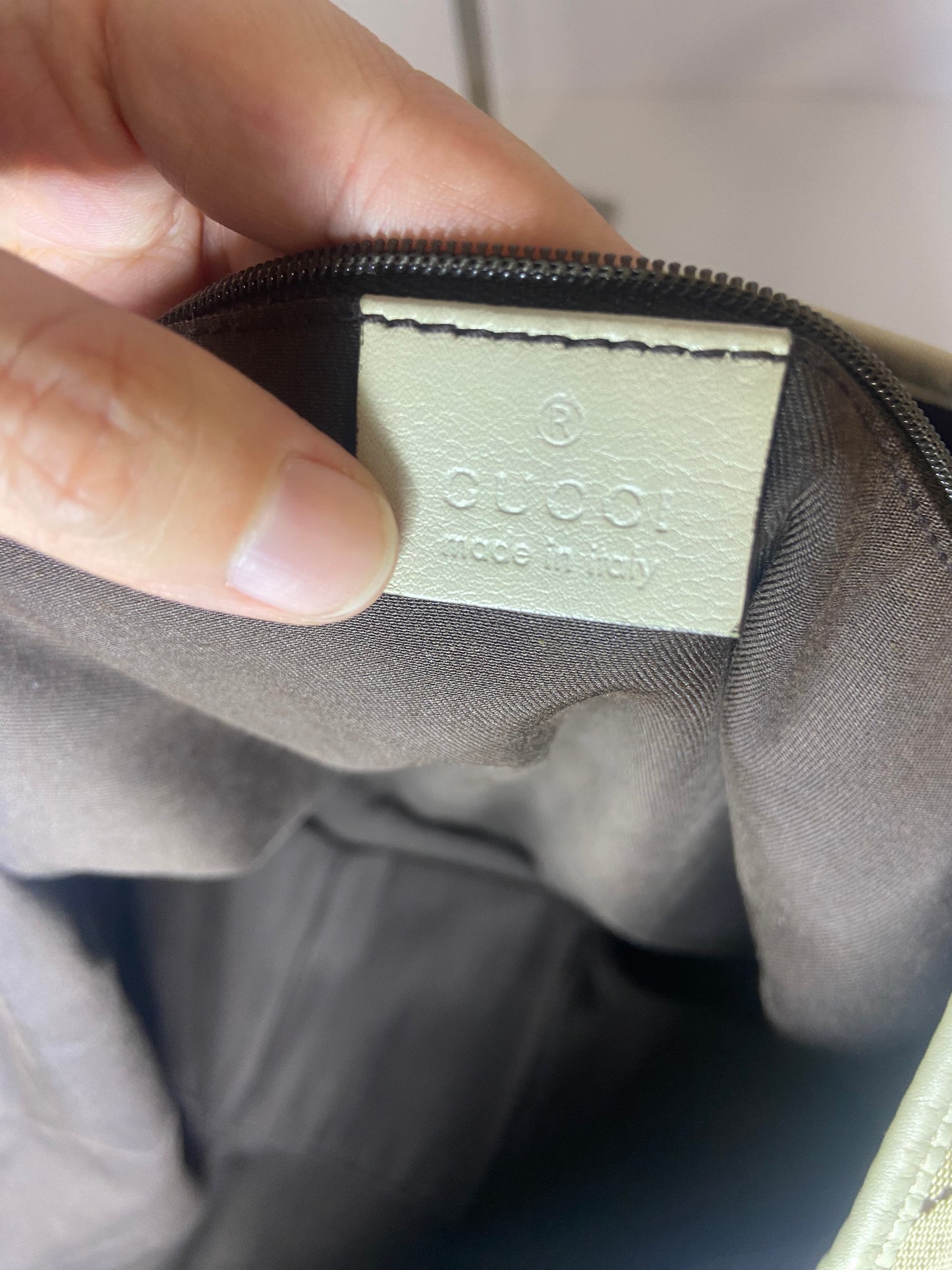 Gucci GG Monogram Canvas Tote Bag with Beige Leather Trim