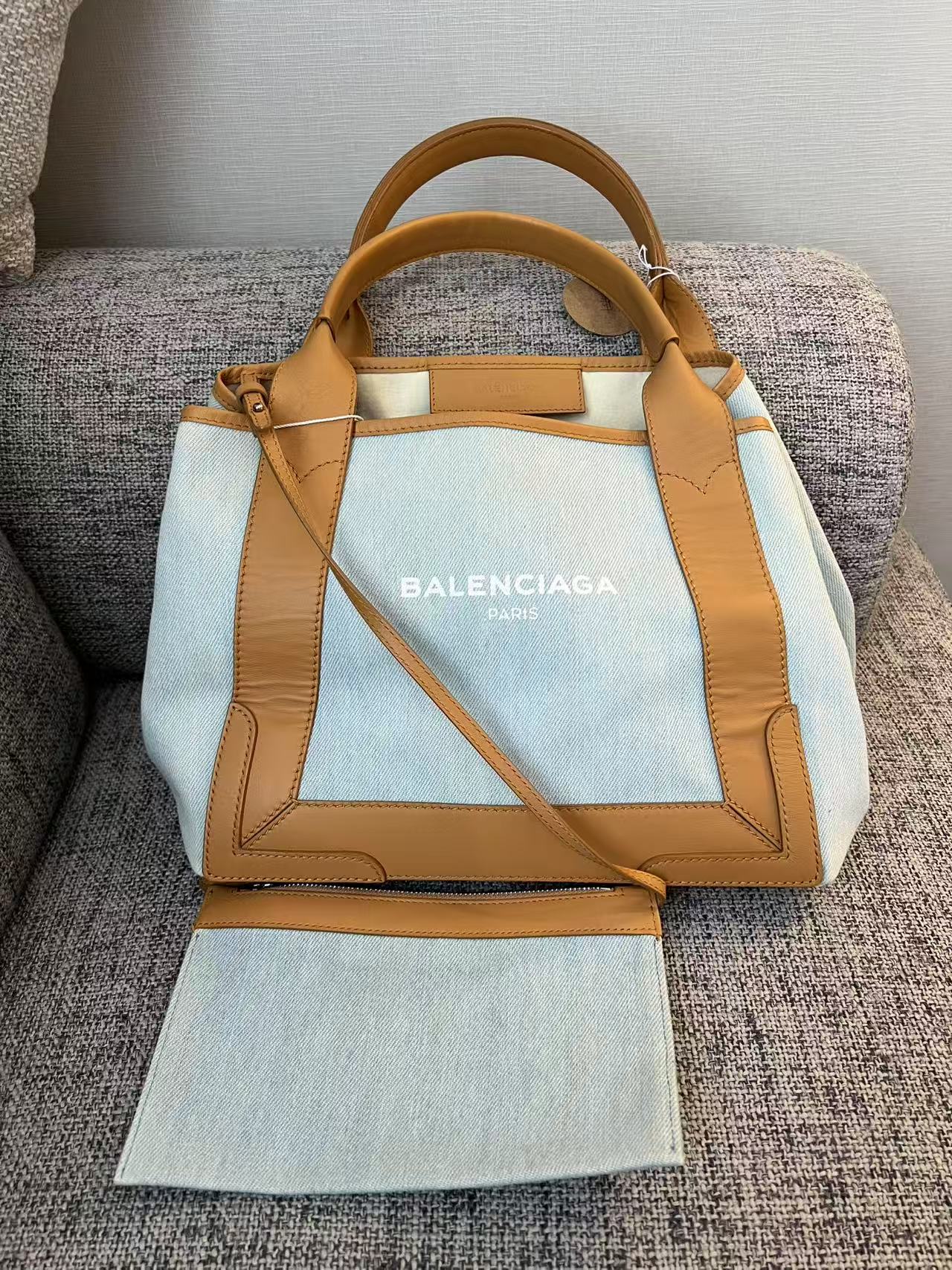 Balenciaga Medium Cabas Light Denim & Leather Tote Bag