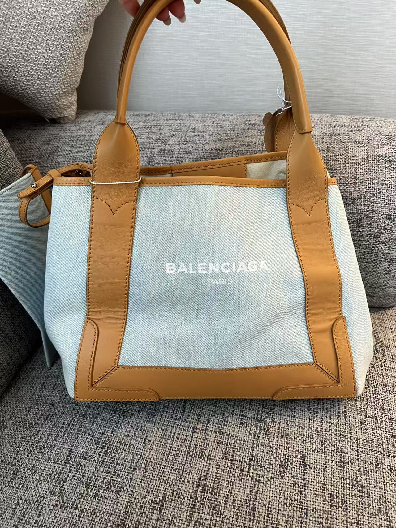Balenciaga Medium Cabas Light Denim & Leather Tote Bag