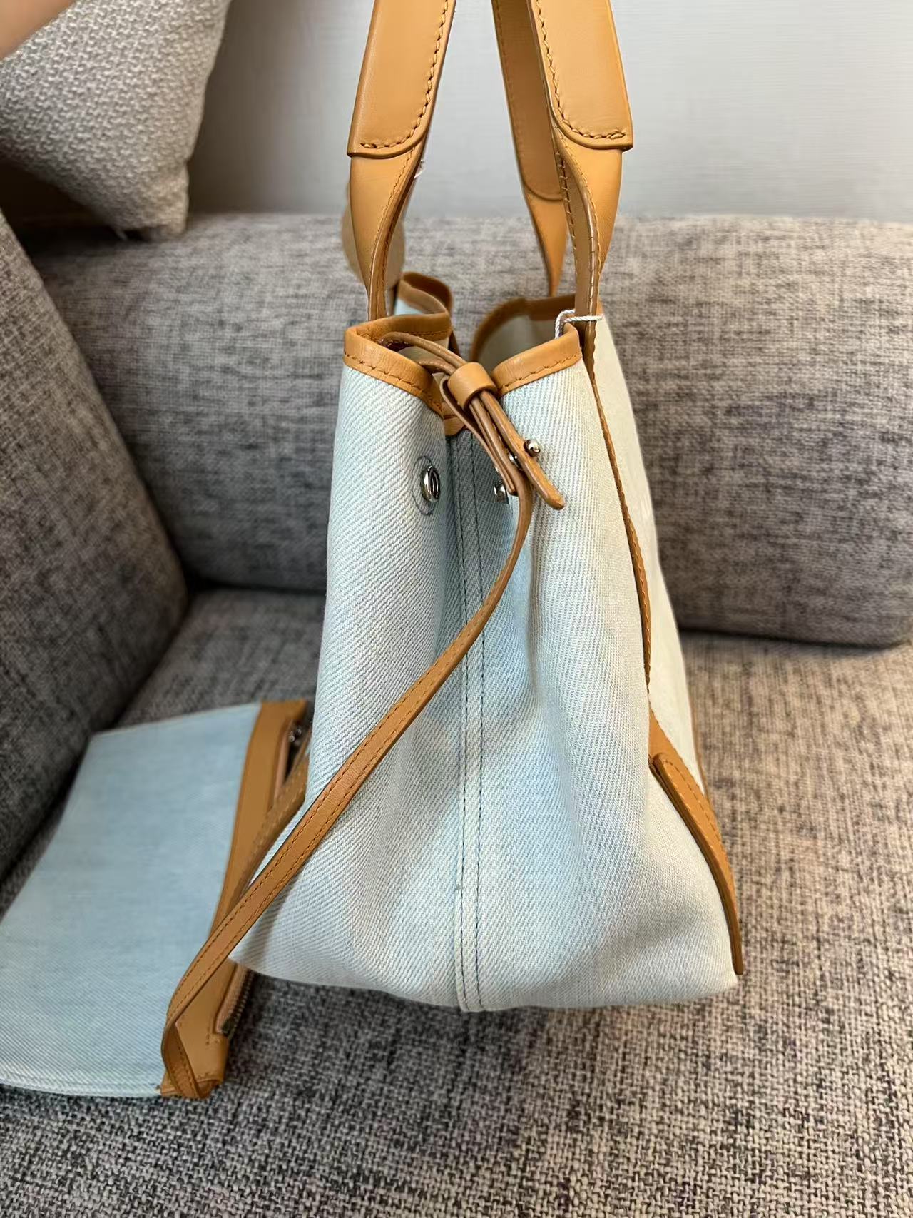 Balenciaga Medium Cabas Light Denim & Leather Tote Bag