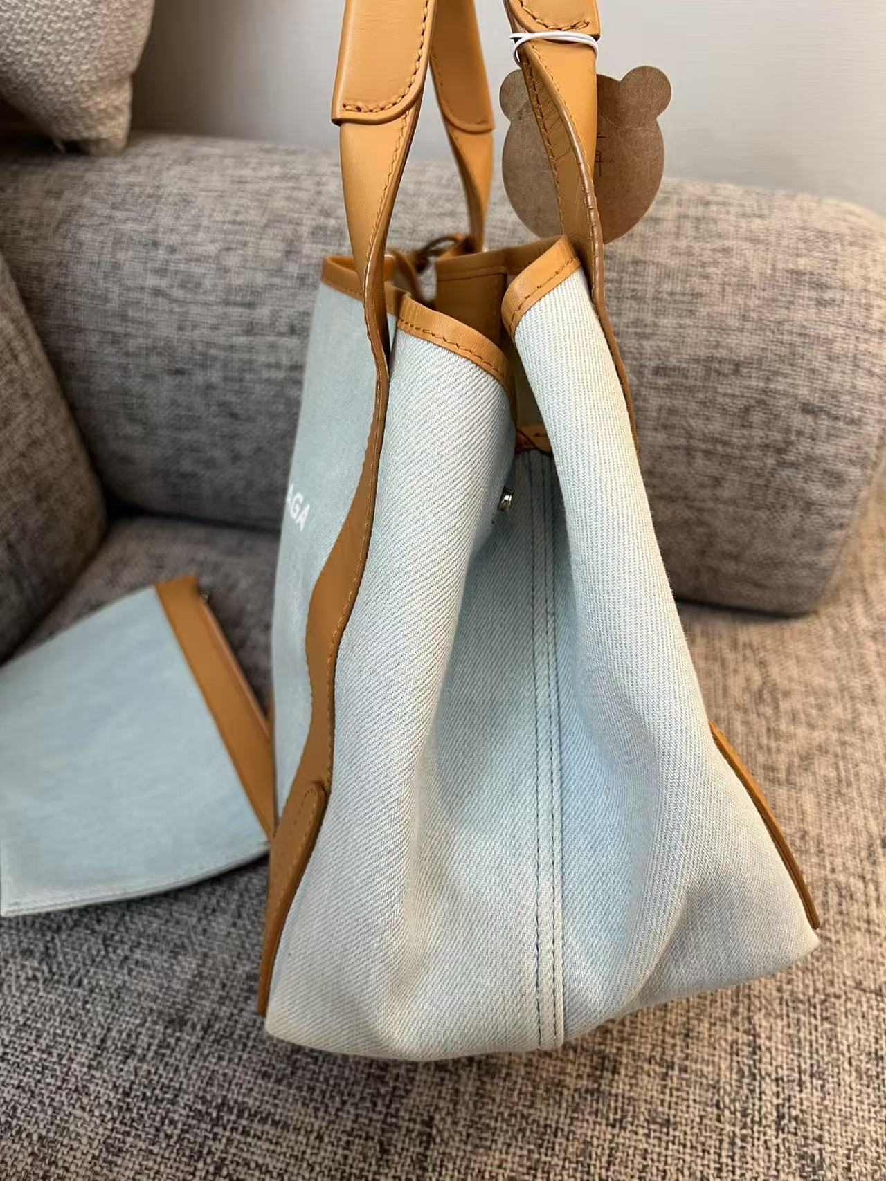 Balenciaga Medium Cabas Light Denim & Leather Tote Bag
