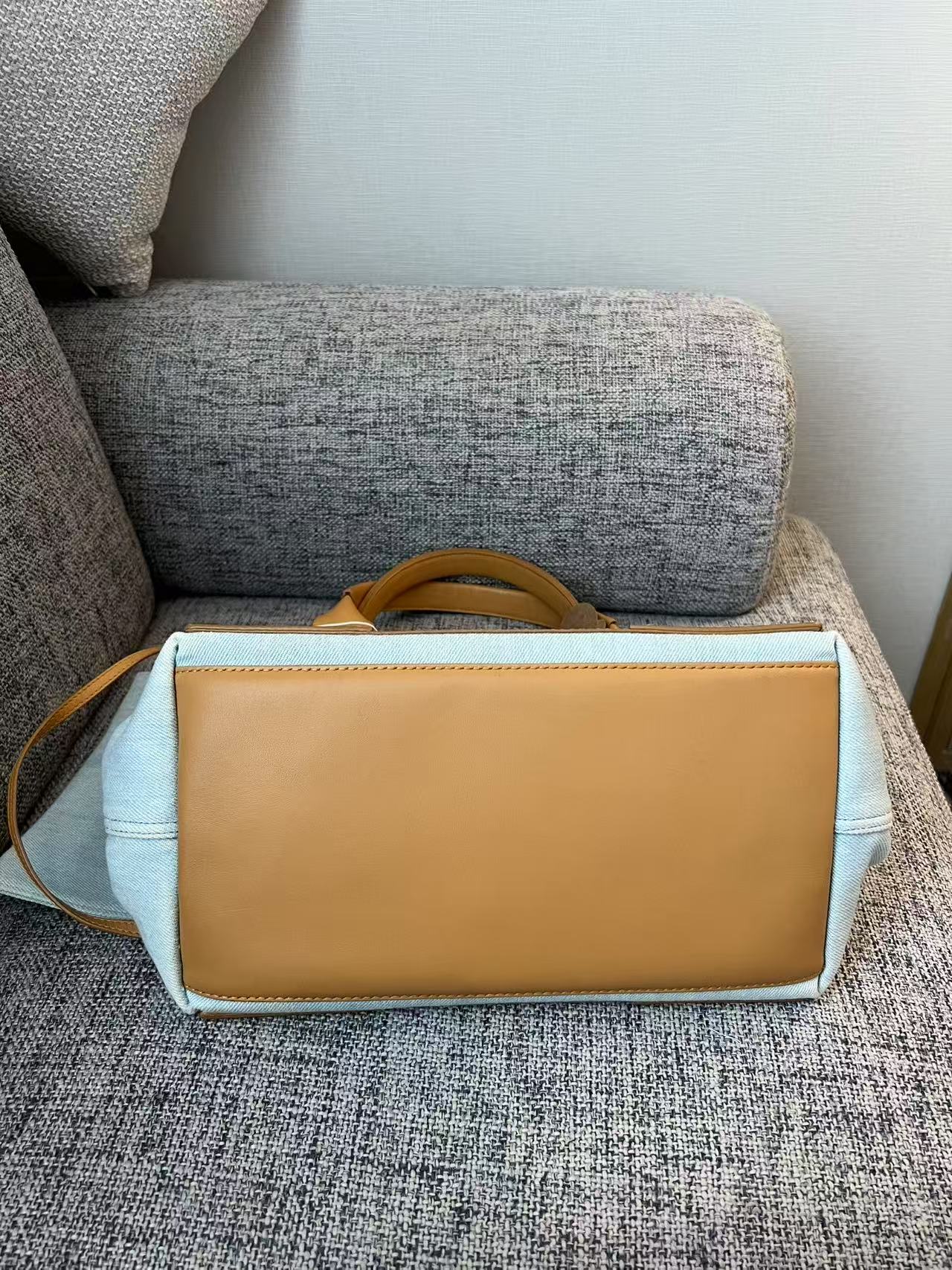 Balenciaga Medium Cabas Light Denim & Leather Tote Bag