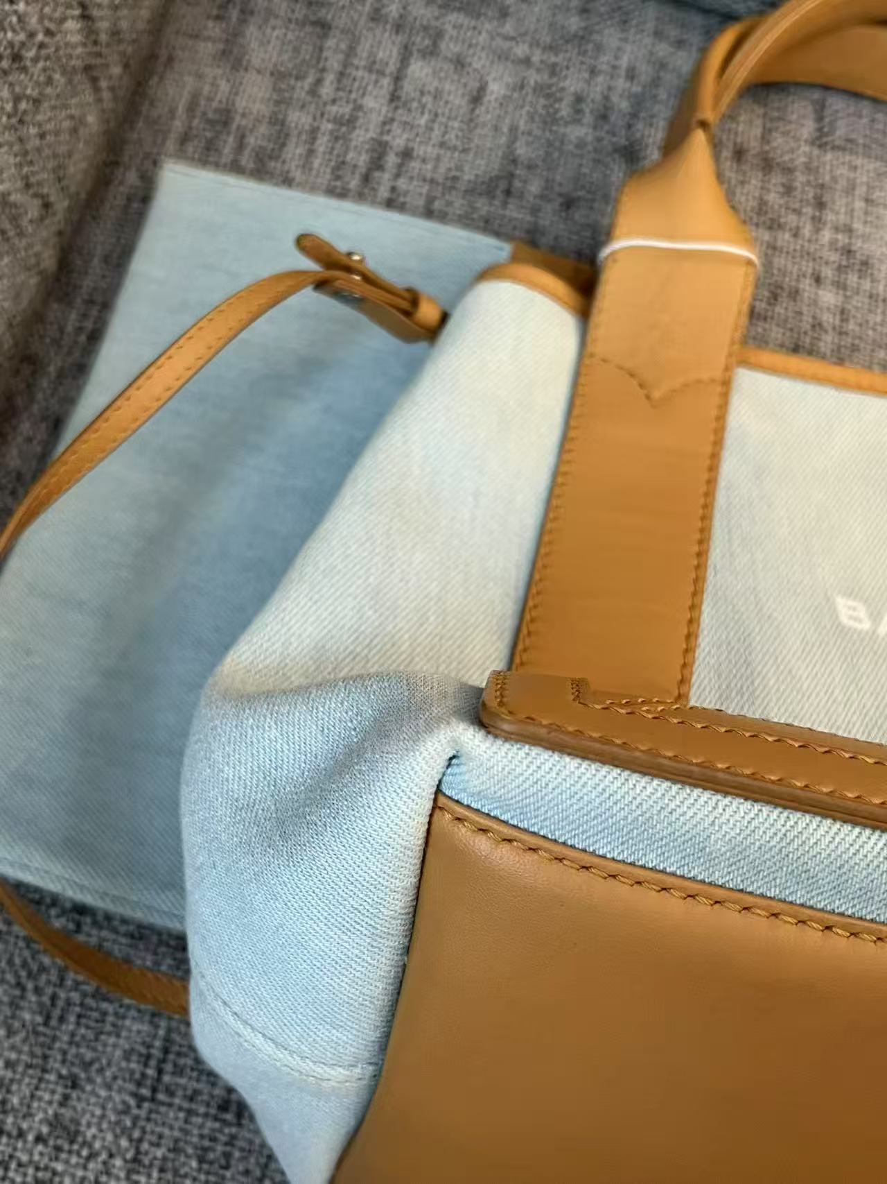 Balenciaga Medium Cabas Light Denim & Leather Tote Bag