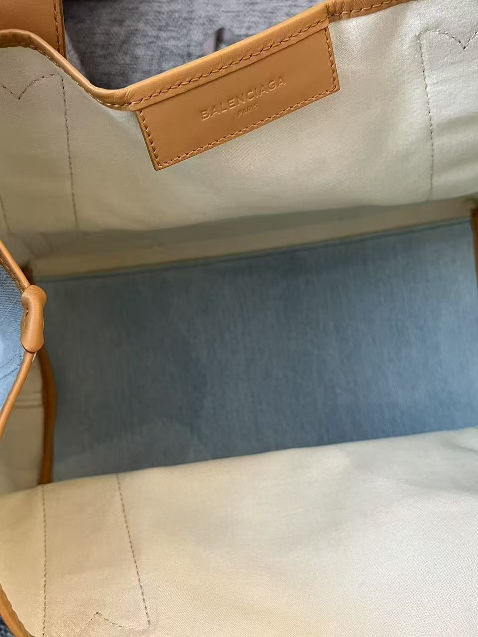 Balenciaga Medium Cabas Light Denim & Leather Tote Bag