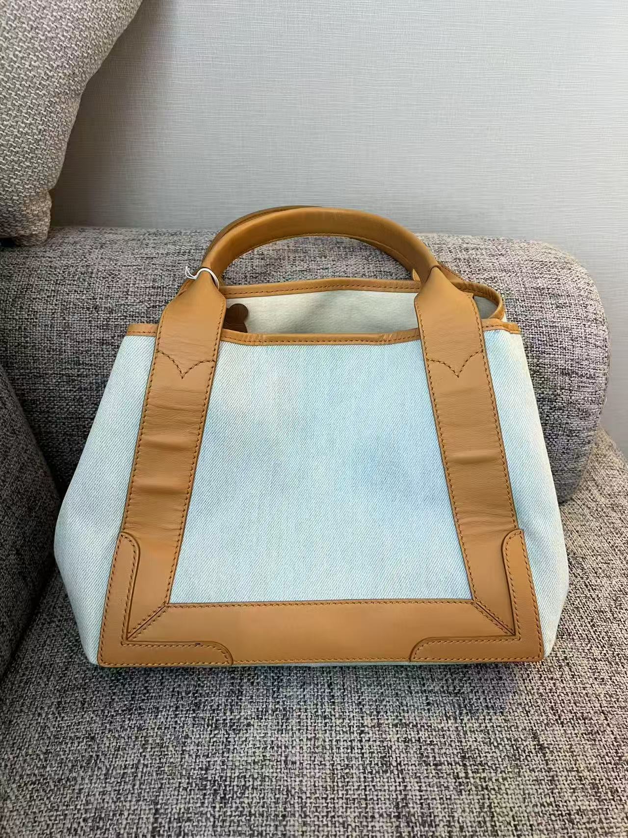 Balenciaga Medium Cabas Light Denim & Leather Tote Bag