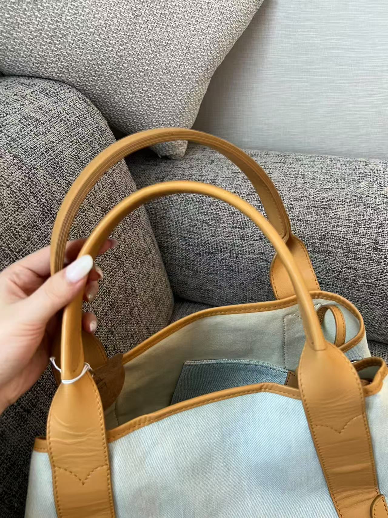 Balenciaga Medium Cabas Light Denim & Leather Tote Bag