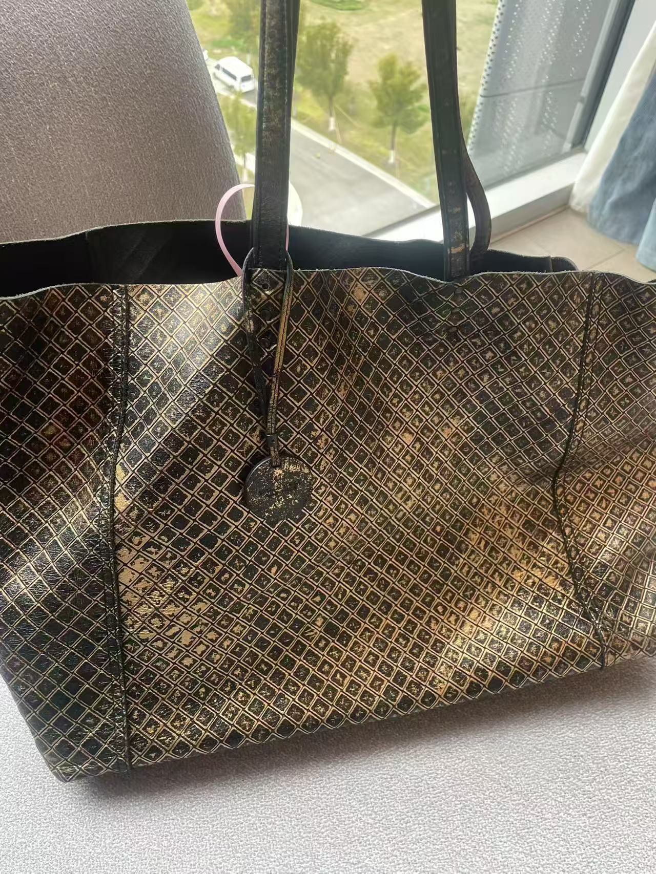 Bottega Veneta Large Intreccio Gold Foil Leather Tote Bag
