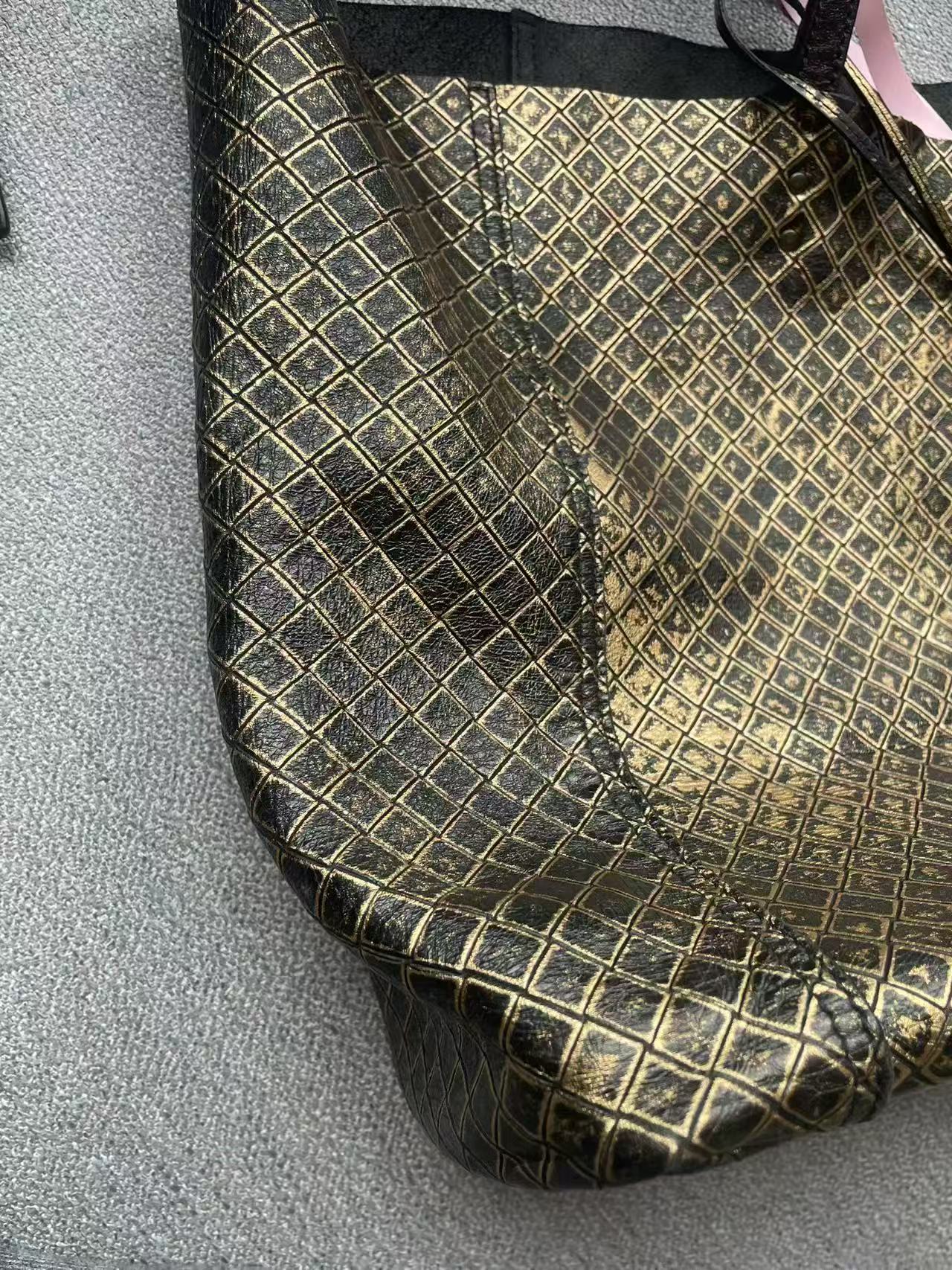 Bottega Veneta Large Intreccio Gold Foil Leather Tote Bag
