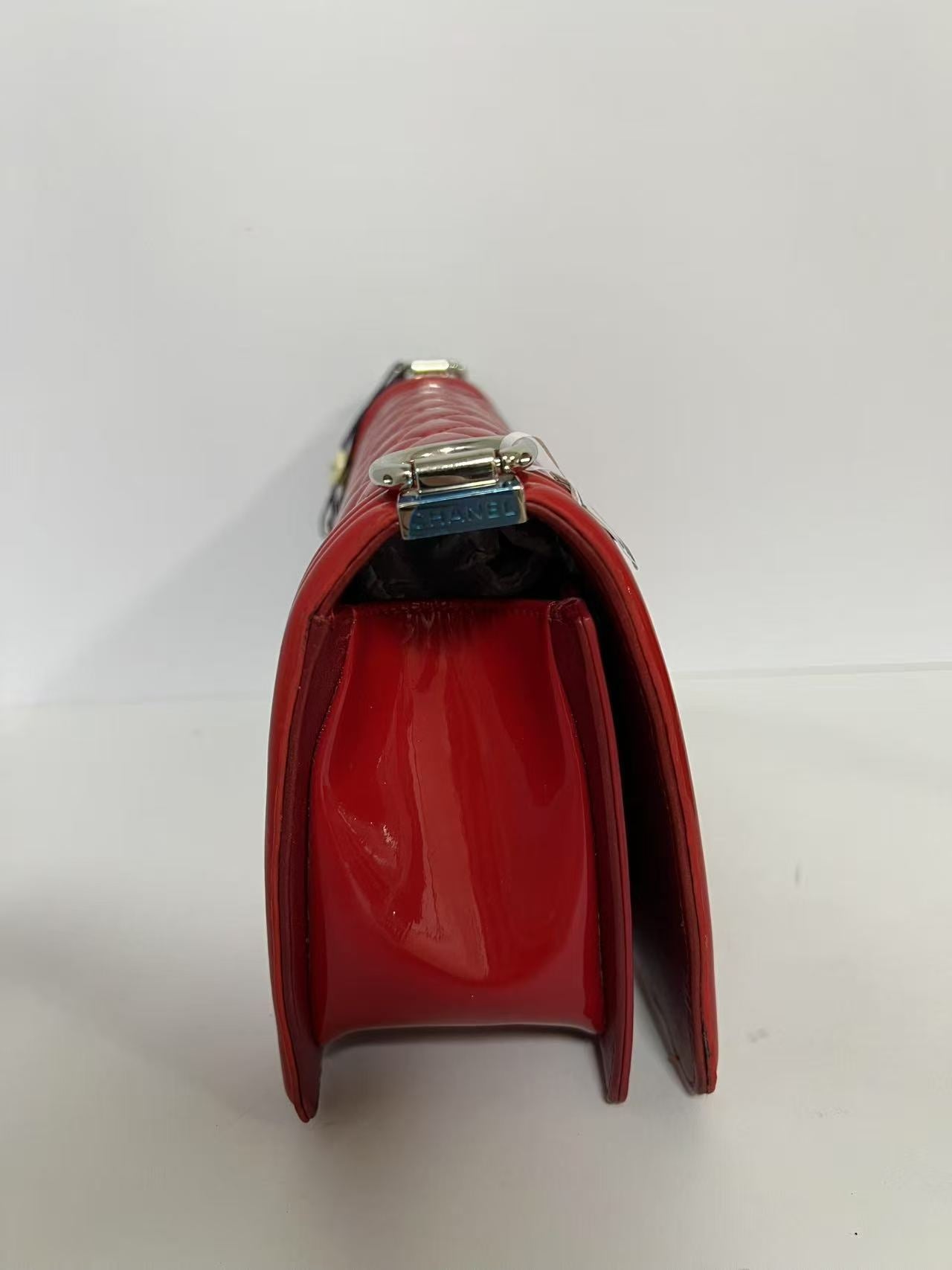 Chanel Large Boy Bag Quilted Red Patent Leather Shoulder Bag