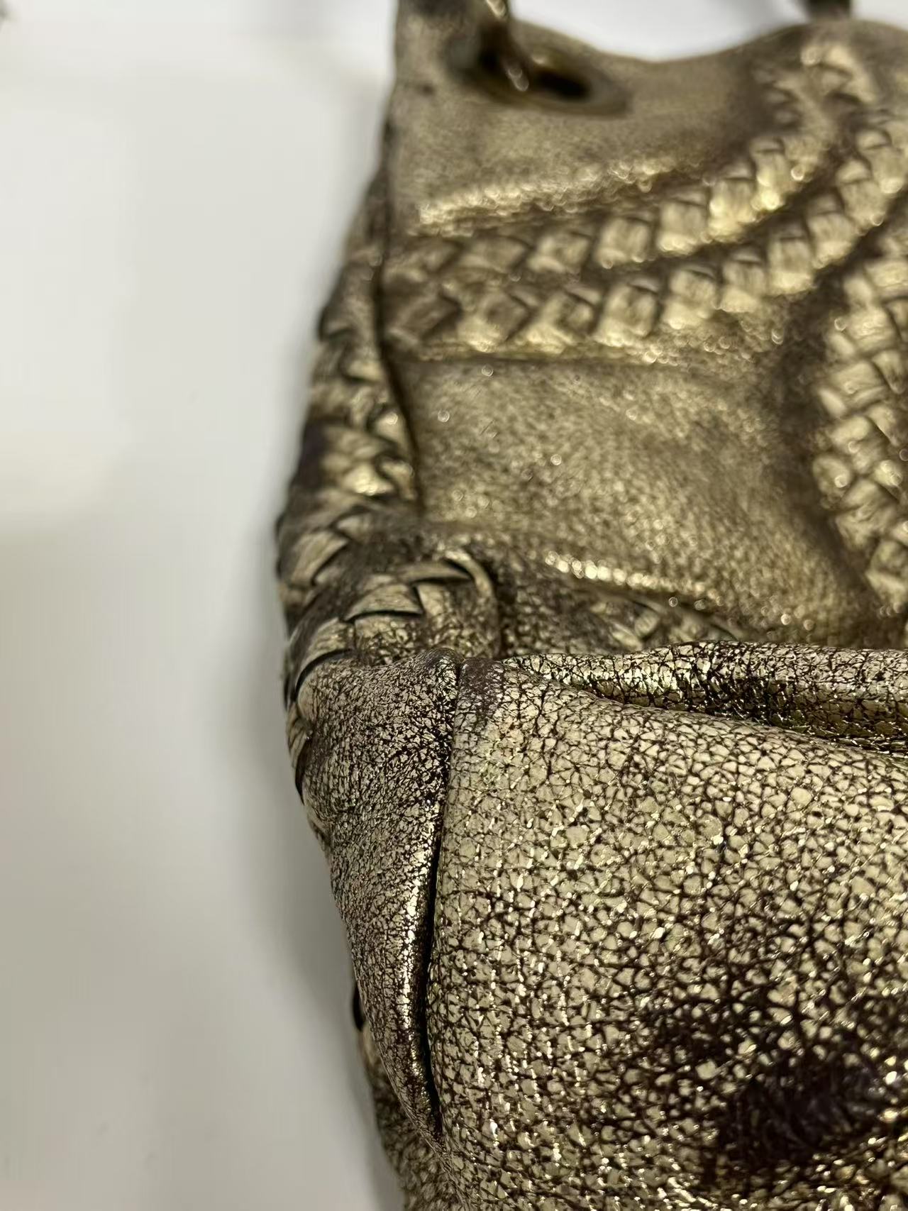 Bottega Veneta Medium Intreccio Woven Metallic Gold Leather Hobo Bag