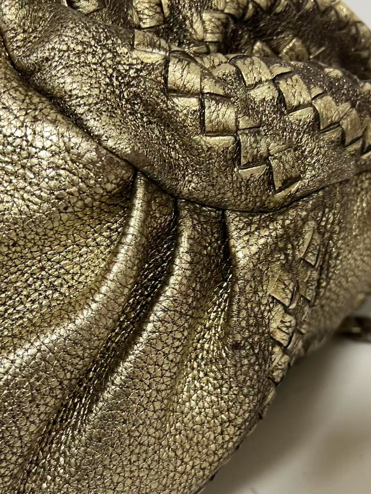 Bottega Veneta Medium Intreccio Woven Metallic Gold Leather Hobo Bag
