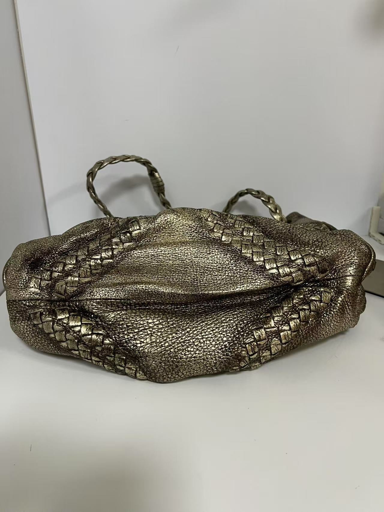 Bottega Veneta Medium Intreccio Woven Metallic Gold Leather Hobo Bag