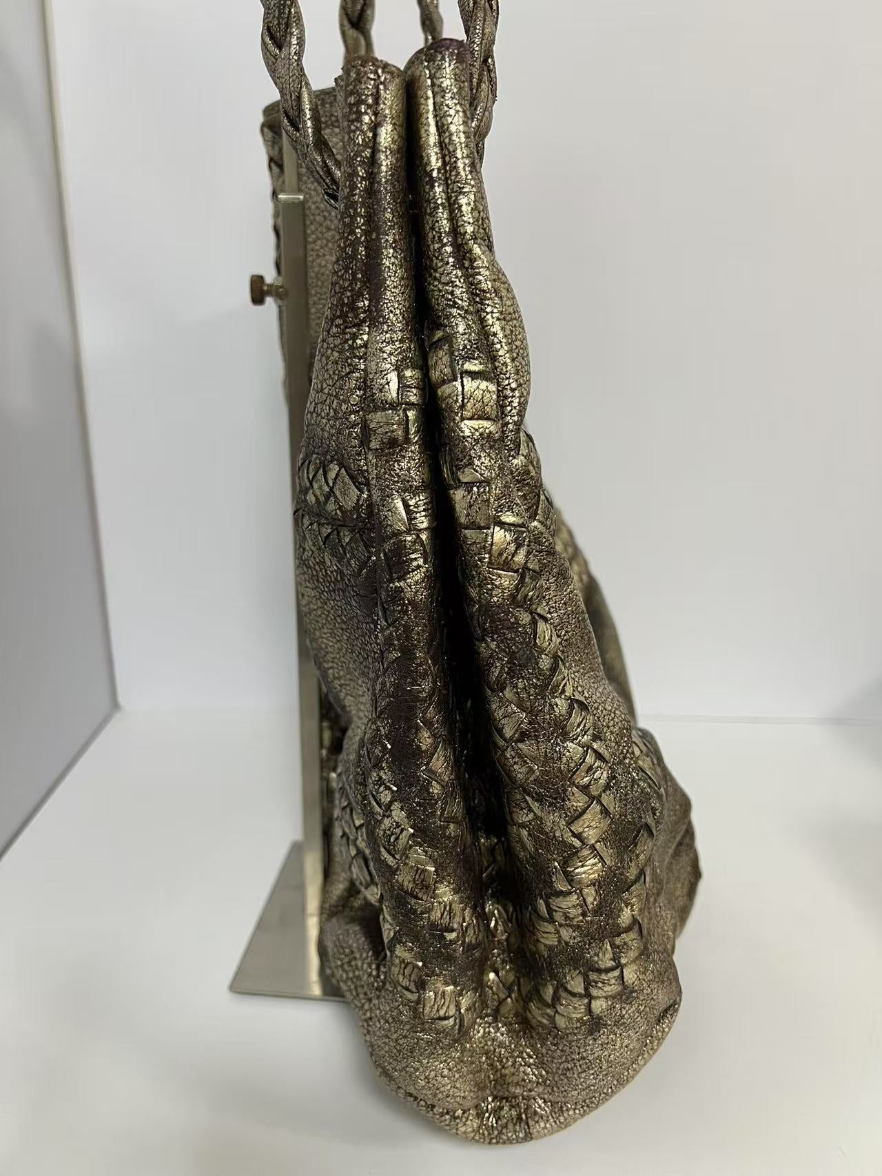 Bottega Veneta Medium Intreccio Woven Metallic Gold Leather Hobo Bag