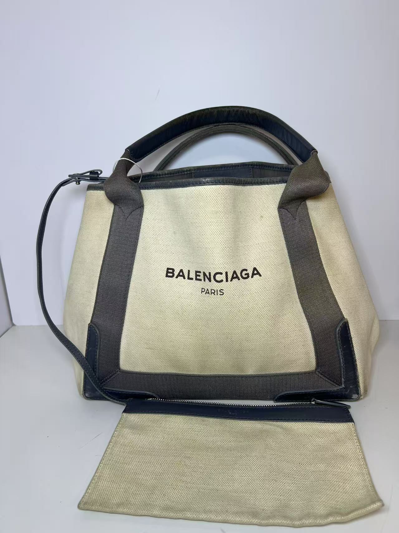 Balenciaga Canvas & Leather Tote Bag with Pouch