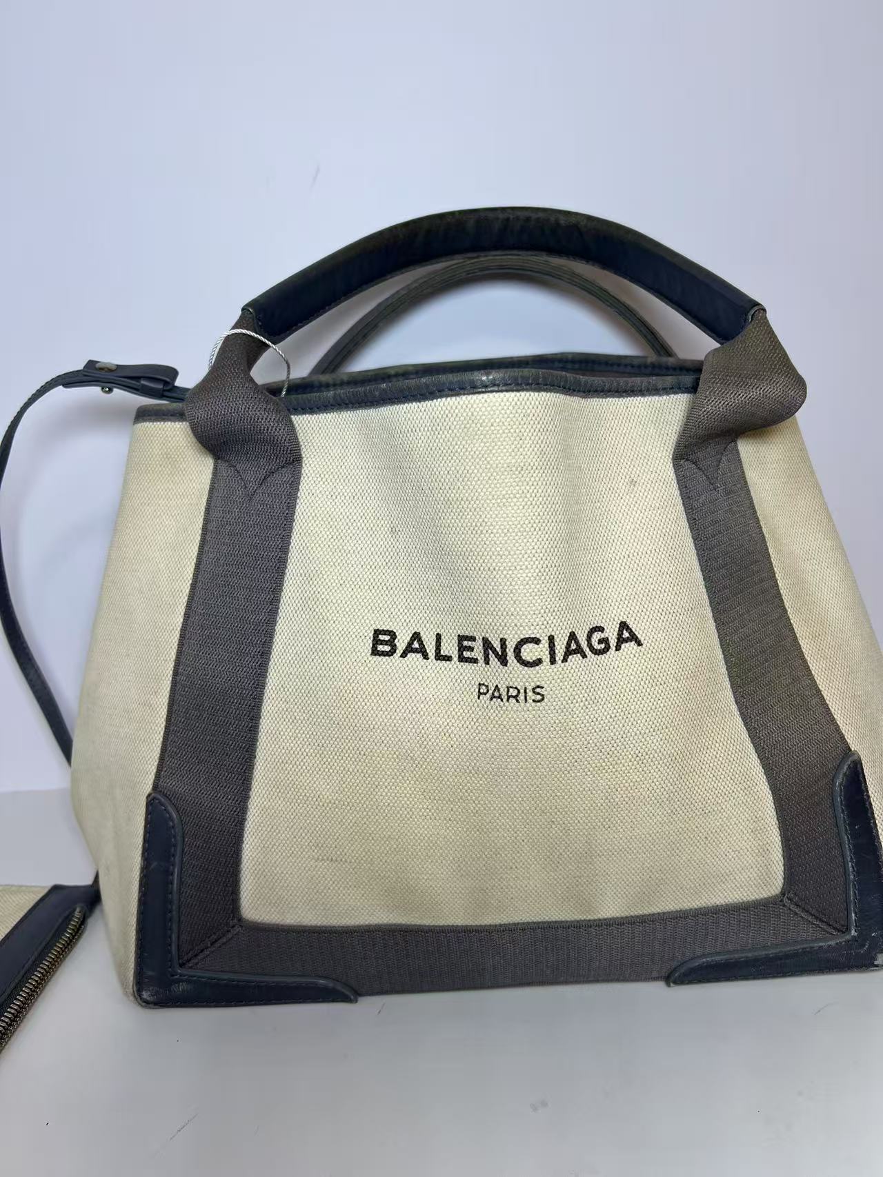Balenciaga Canvas & Leather Tote Bag with Pouch