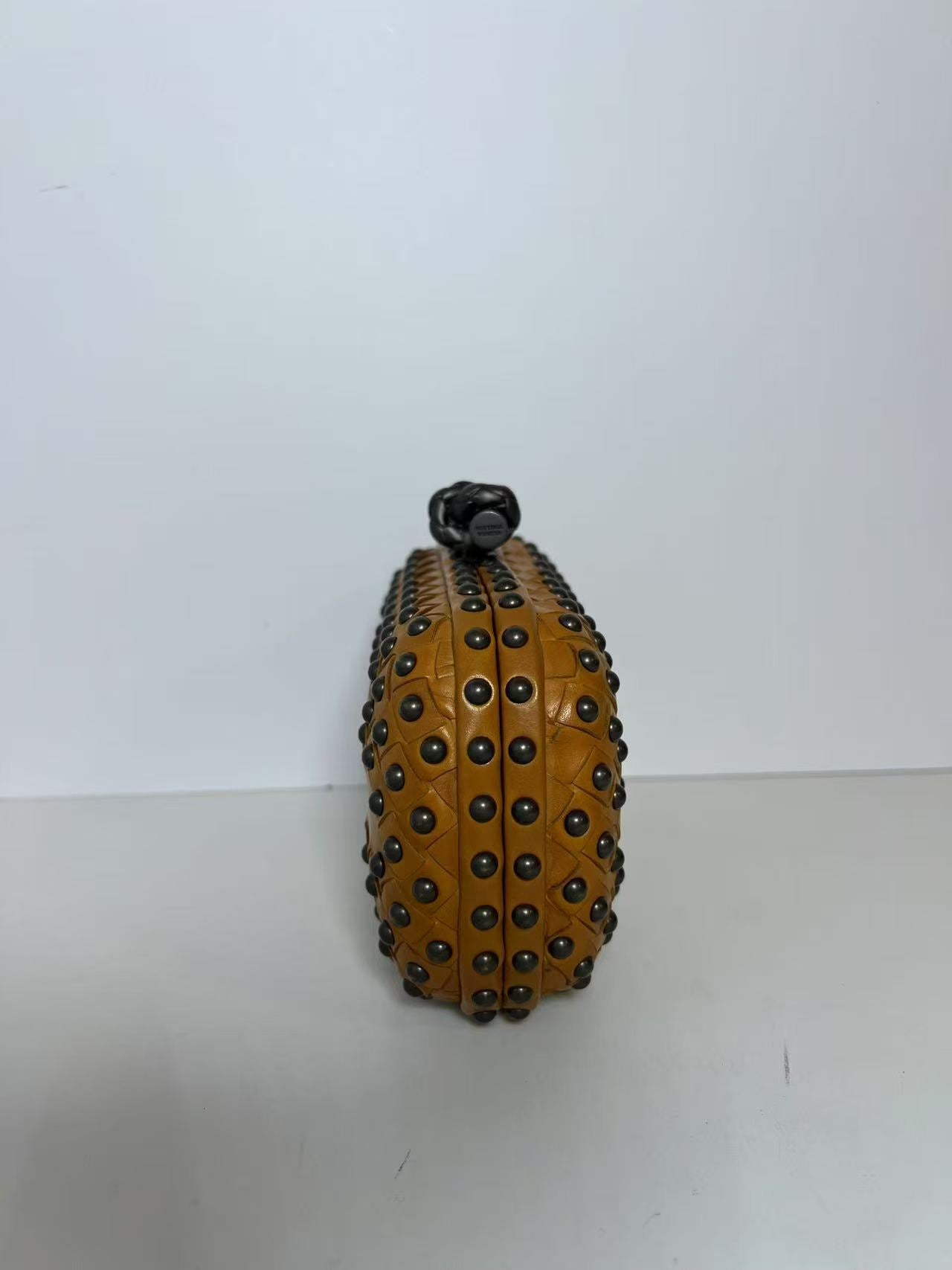 Bottega Veneta Knot Intreccio Studded Leather Clutch Bag