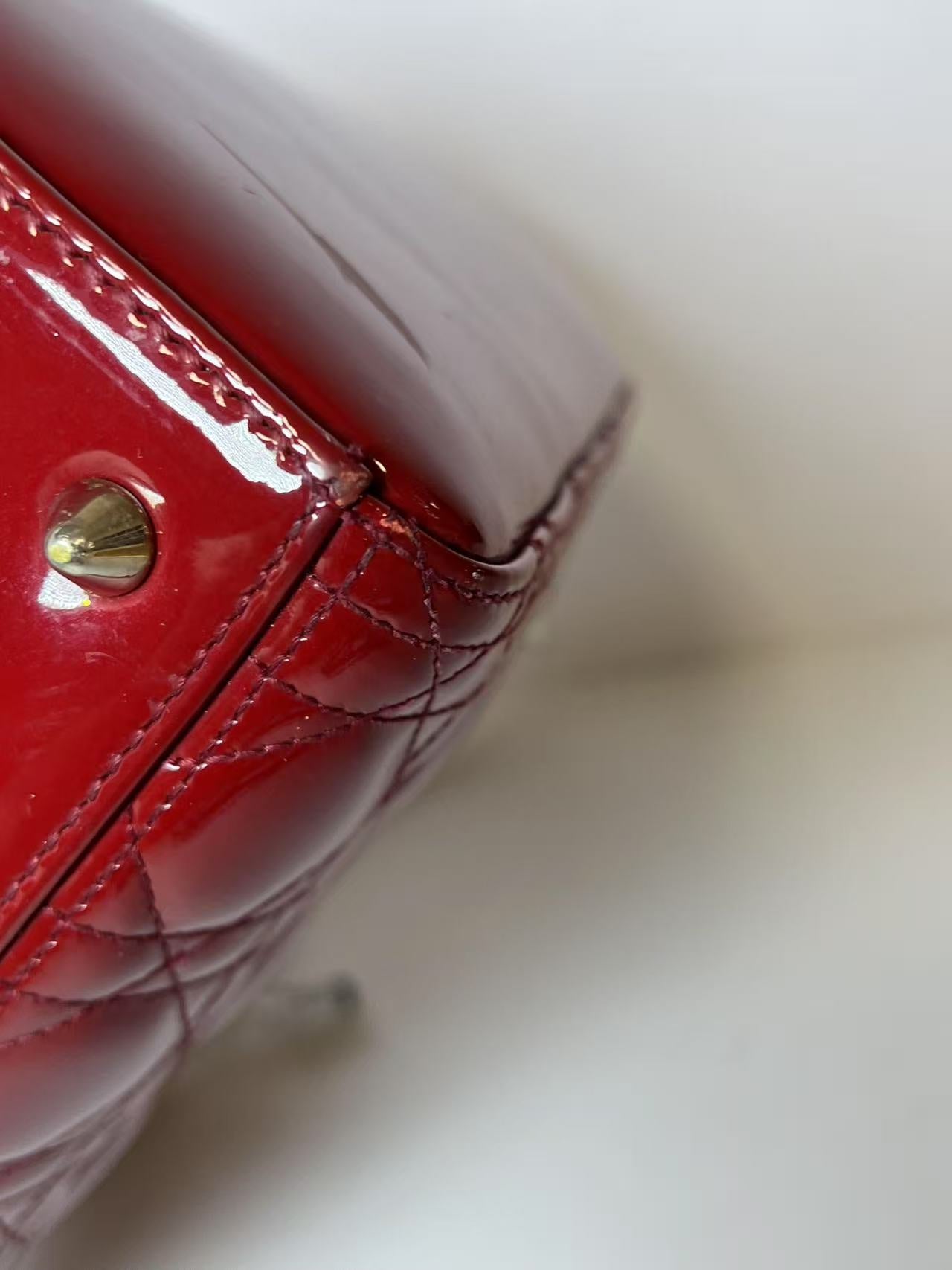 Dior Lady Dior Medium Red Patent Leather Handbag
