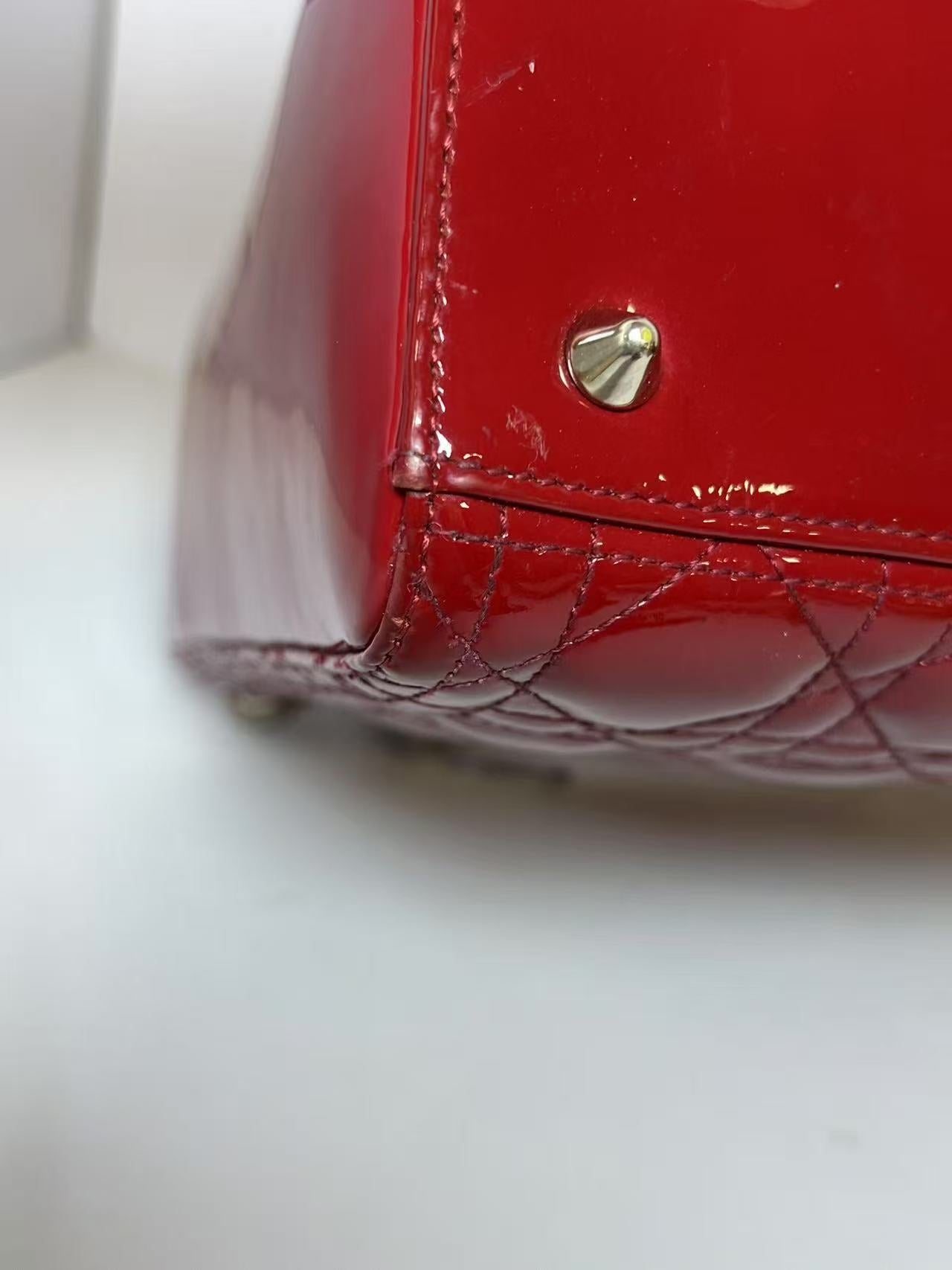 Dior Lady Dior Medium Red Patent Leather Handbag