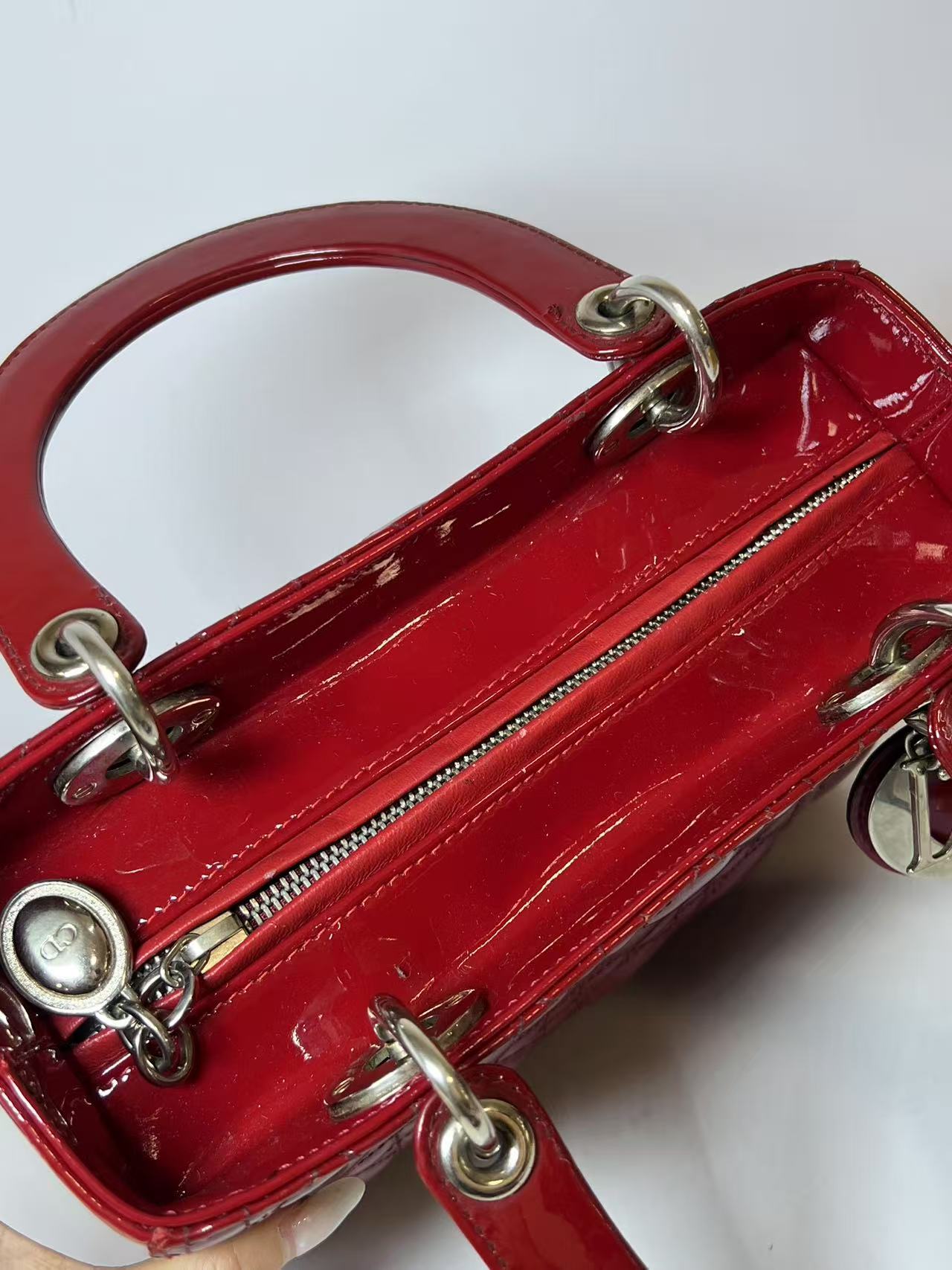 Dior Lady Dior Medium Red Patent Leather Handbag