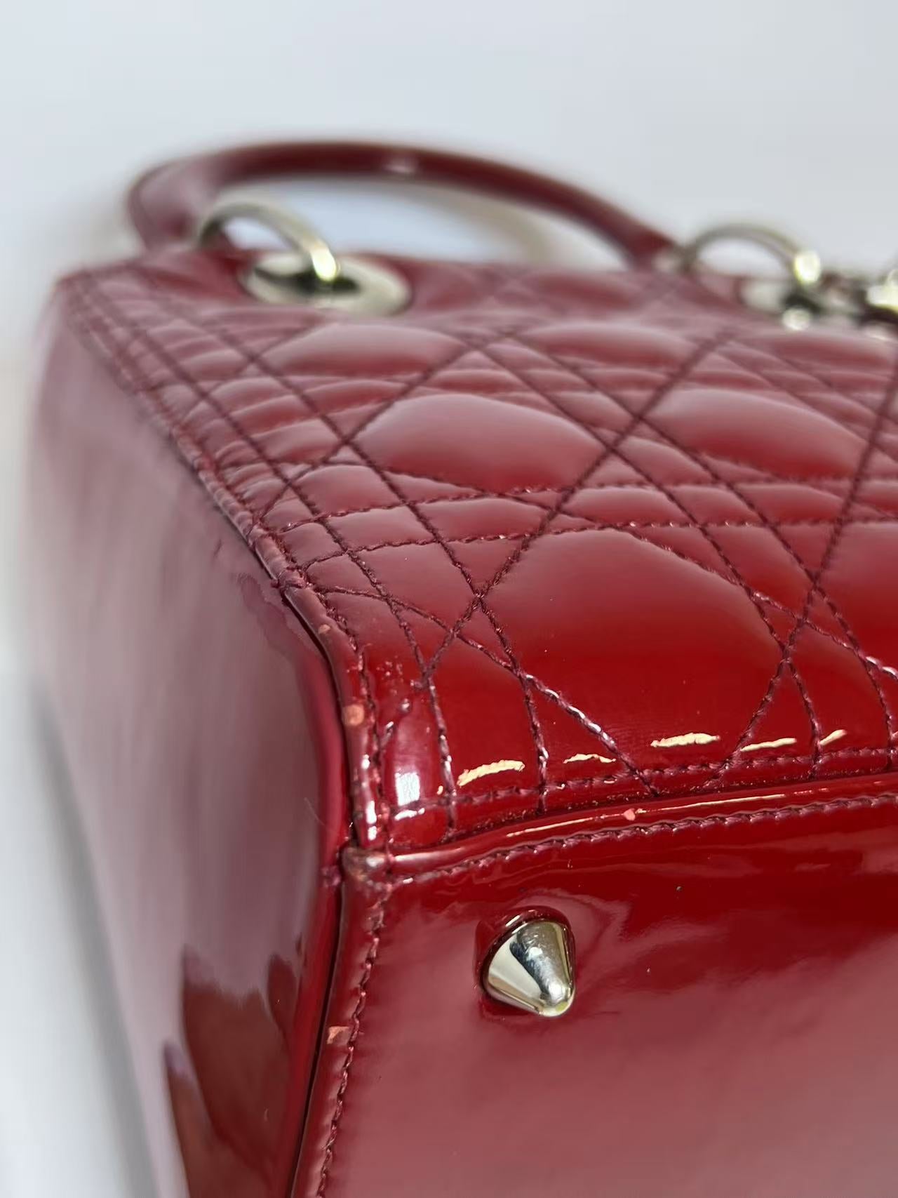 Dior Lady Dior Medium Red Patent Leather Handbag