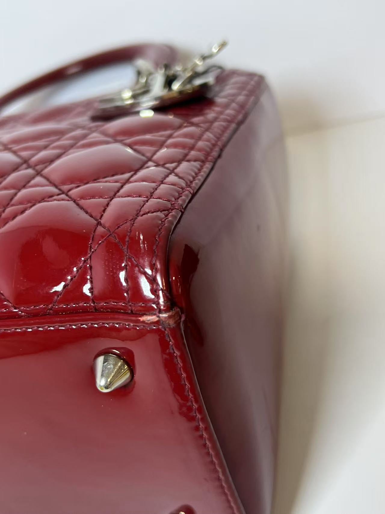 Dior Lady Dior Medium Red Patent Leather Handbag