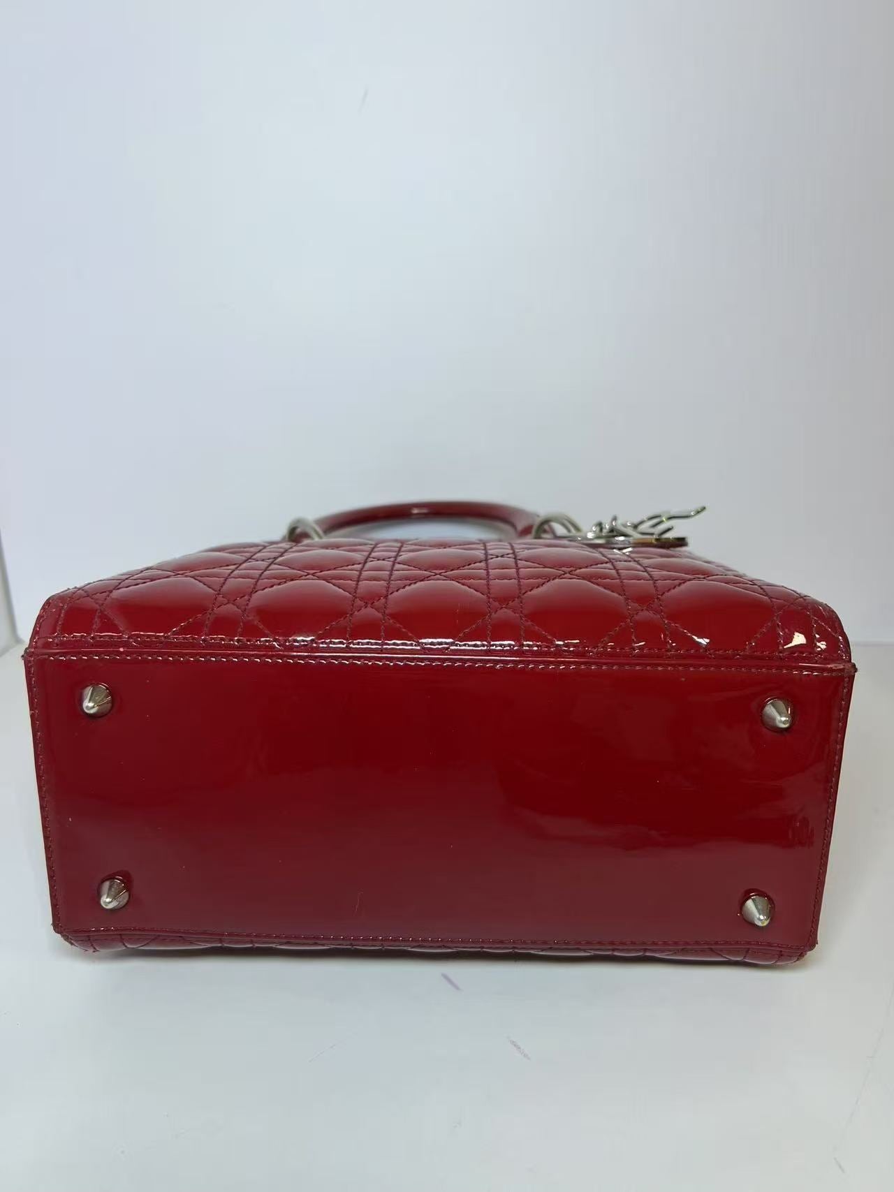 Dior Lady Dior Medium Red Patent Leather Handbag