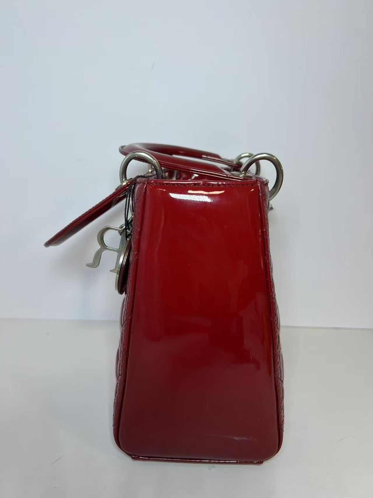 Dior Lady Dior Medium Red Patent Leather Handbag
