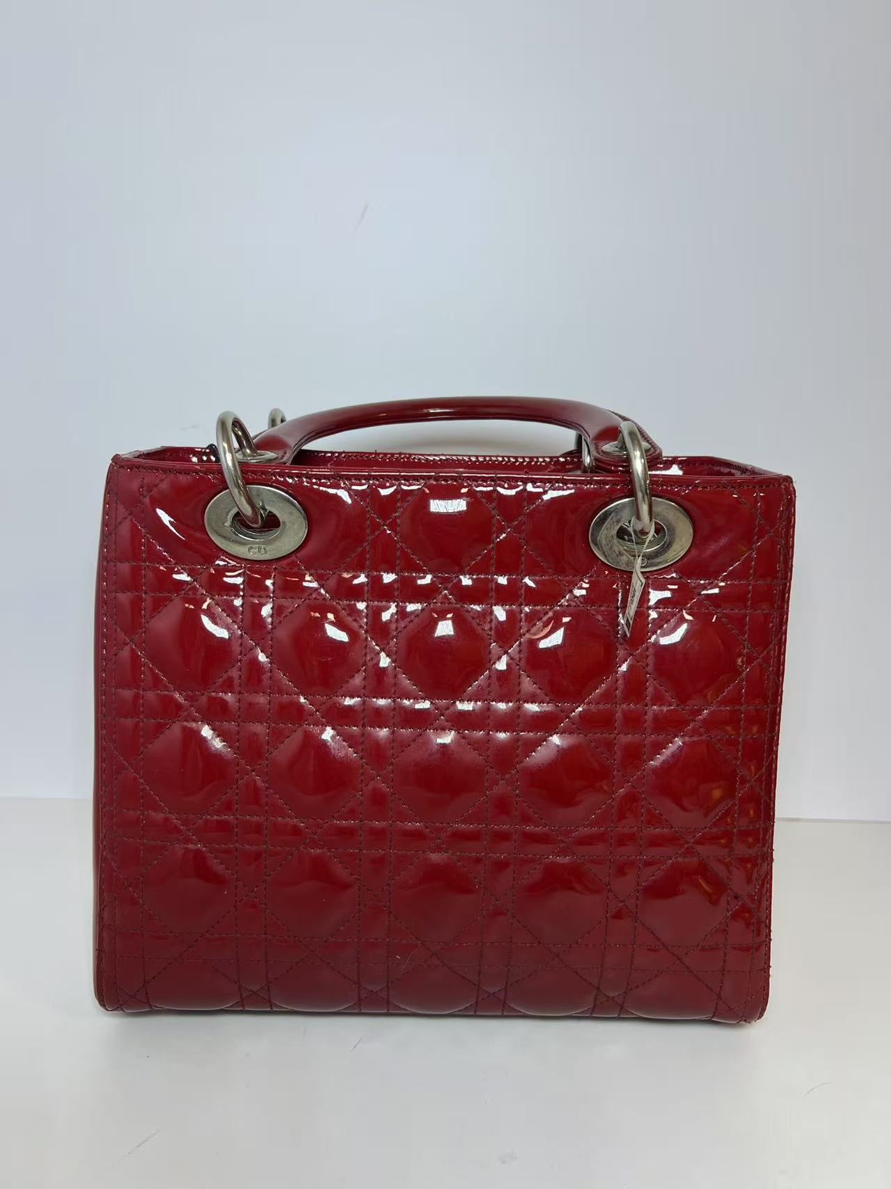 Dior Lady Dior Medium Red Patent Leather Handbag