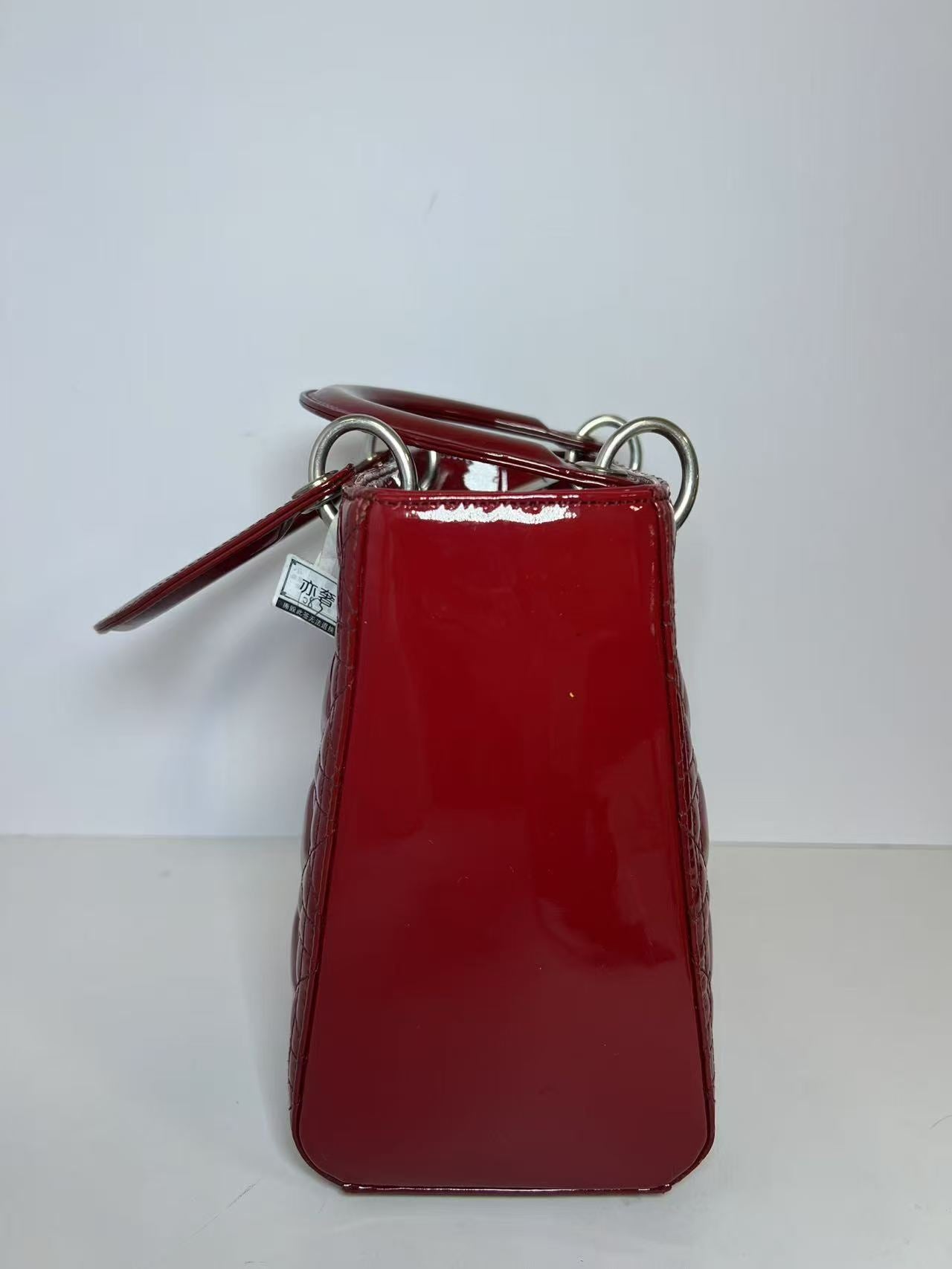 Dior Lady Dior Medium Red Patent Leather Handbag