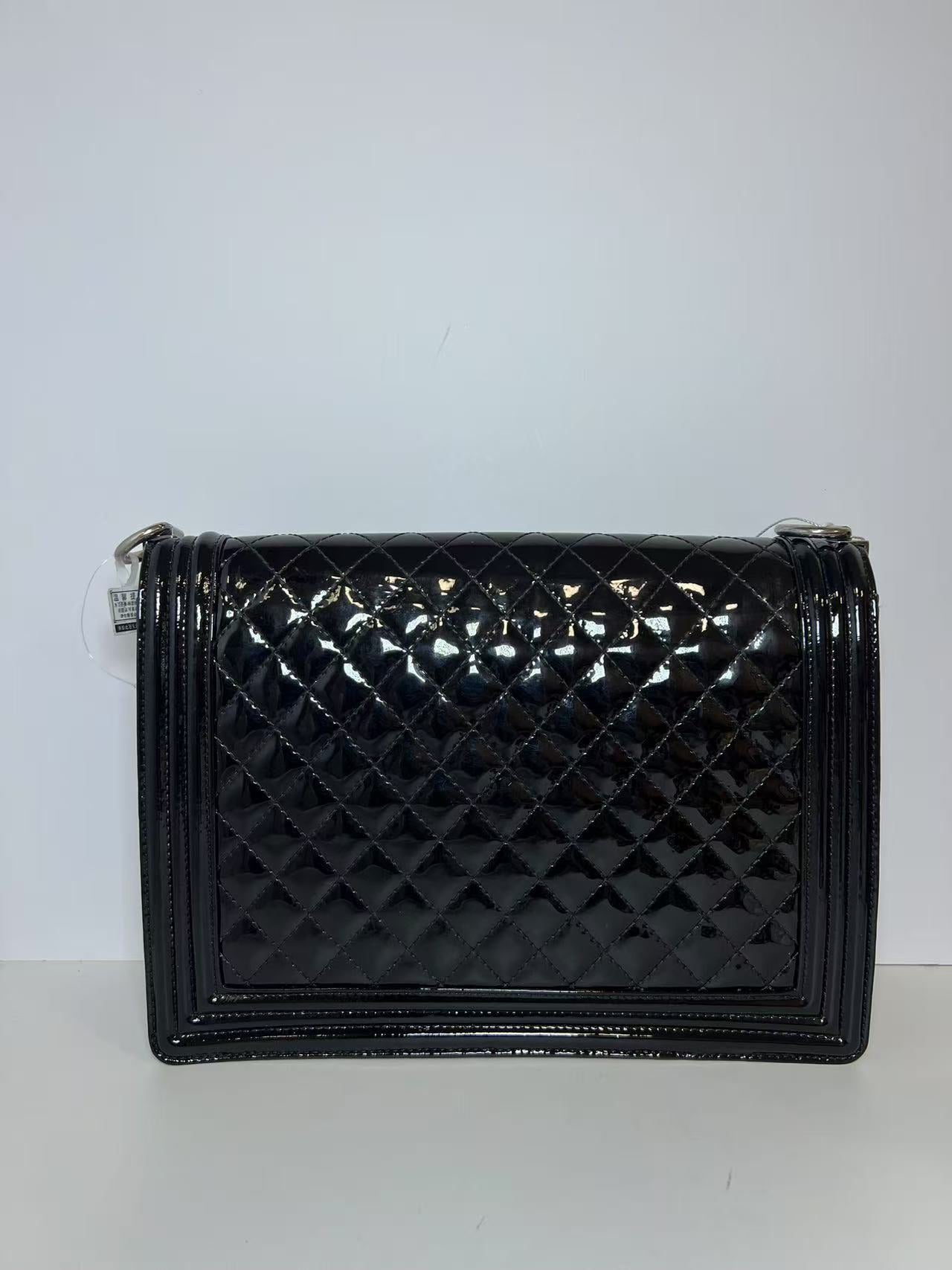 Chanel Large Boy Bag Quilted Patent Leather Shoulder Bag