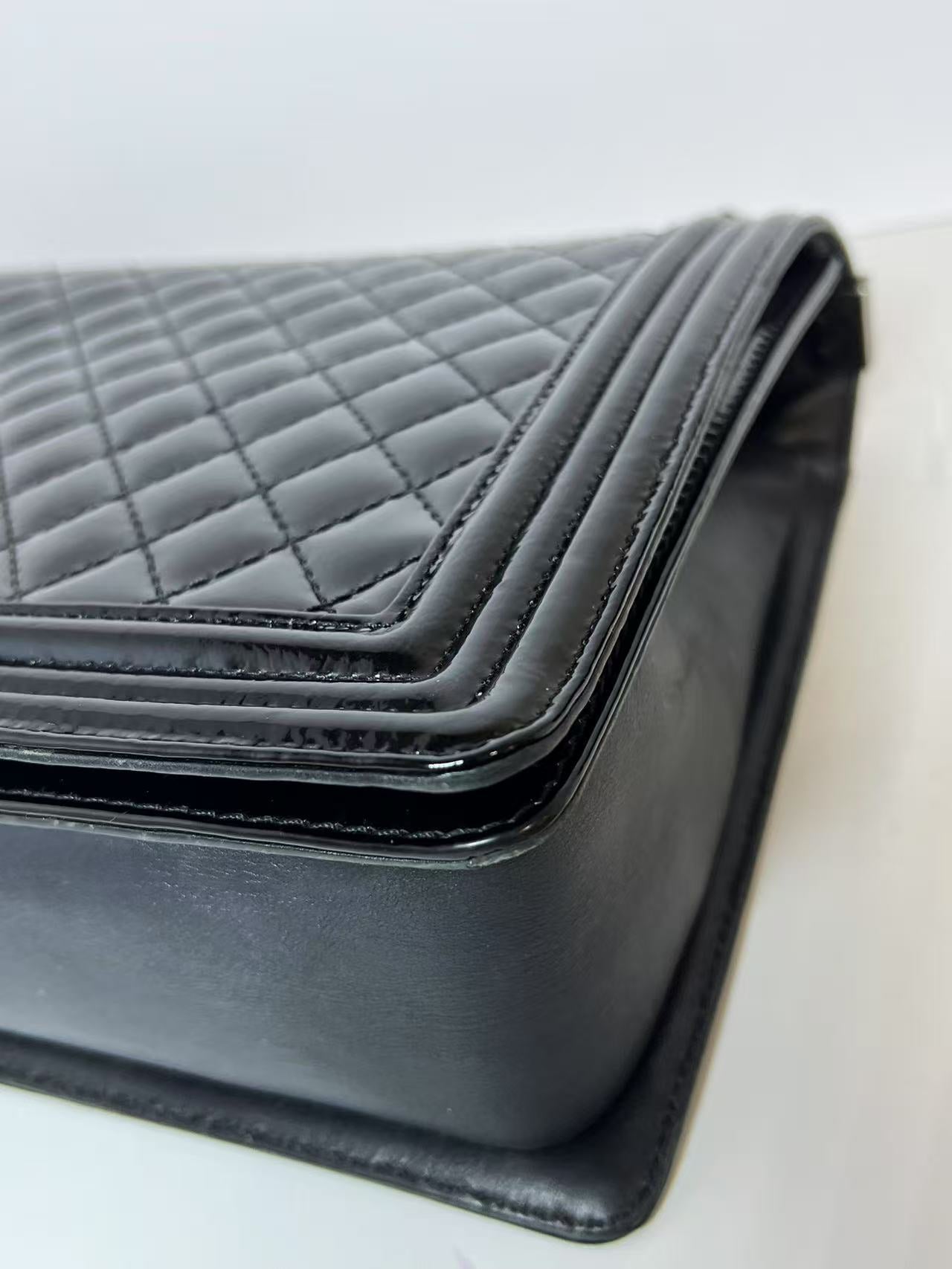 Chanel Large Boy Bag Quilted Patent Leather Shoulder Bag